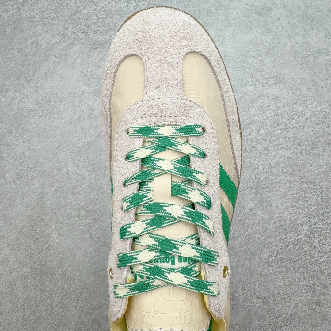 图片[4]-＃PB福利特价 Wales Bonner x AD Originals Samba 桑巴舞系列绅士德训足球风百搭低帮休闲运动板鞋 联名米白绿 GY4344 口碑大厂出品 品控大底版型不断改良更新 全套原纸板楦头开发 确保原汁原味 完美呈现桑巴版型 一比一鞋头弧度高度鞋身弧度 此版本只针对中端市场 皮料材质有所更替 其他数据细节工艺流程均保持一致 绝不口嗨 细节品控鞋型随意对比 正确烫金高频细节 原装纳米超迁皮料 独家私模橡胶大底 原盒原配 这款桑巴鞋展示了高质量的工艺 带有装饰的超锁缝制和无缝的手感 柔软、柔软的皮革造型和标志性的3条纹完成了精致的外观 正规合身鞋带 鞋面上有绒面鞋垫 橡胶鞋底 享受正畸套筒软感 自50年代首次亮相以来就一直在赢得粉丝的青睐 尺码：36 36.5 37.5 38 38.5 39 40 40.5 41 42 42.5 43 44 44.5 45 46-选品中心