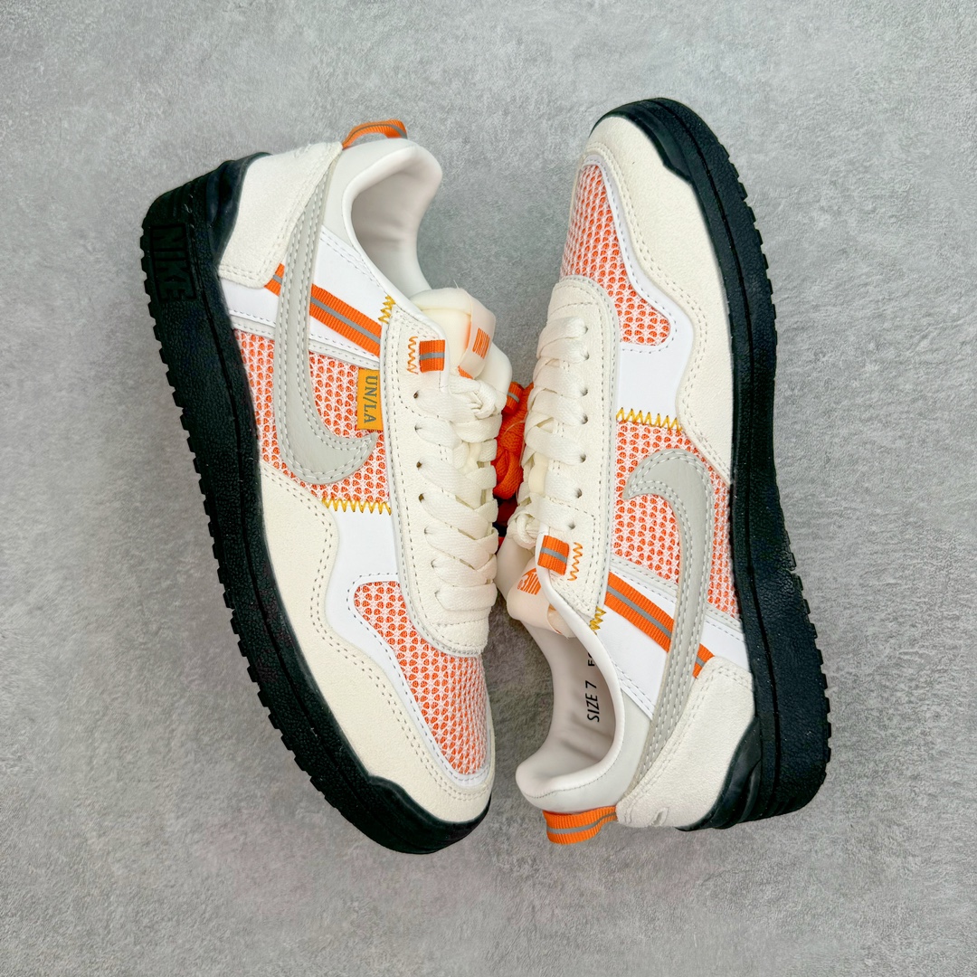 图片[3]-＃HK纯原 Union x NK Field General 82 SP 低帮复古联名篮球鞋 UN联名白橙 FQ9003-100 鞋身整体采用编织网眼为底 框架部分的麂皮材质营造出丰富的层次感 配色方面以深棕色为底色 搭配奶油色框架设计 Swoosh部分则以白色点缀 复古氛围拉满 Union标志性的UN/LA标签以及车线细节均得以保留 鞋舌部分也采用解构设计 并带有UNION字样 鞋身侧后方均带有粉色3M反光条设计 Swoosh采用镂空样式呈现 并带有稳定支持装置 鞋底则采用自带氧化效果的米白色Waffle外底呈现 进一步呼应复古氛围 侧面分别带有Union以及NK字样 尺码：36 36.5 37.5 38 38.5 39 40 40.5 41 42 42.5 43 44 45-选品中心