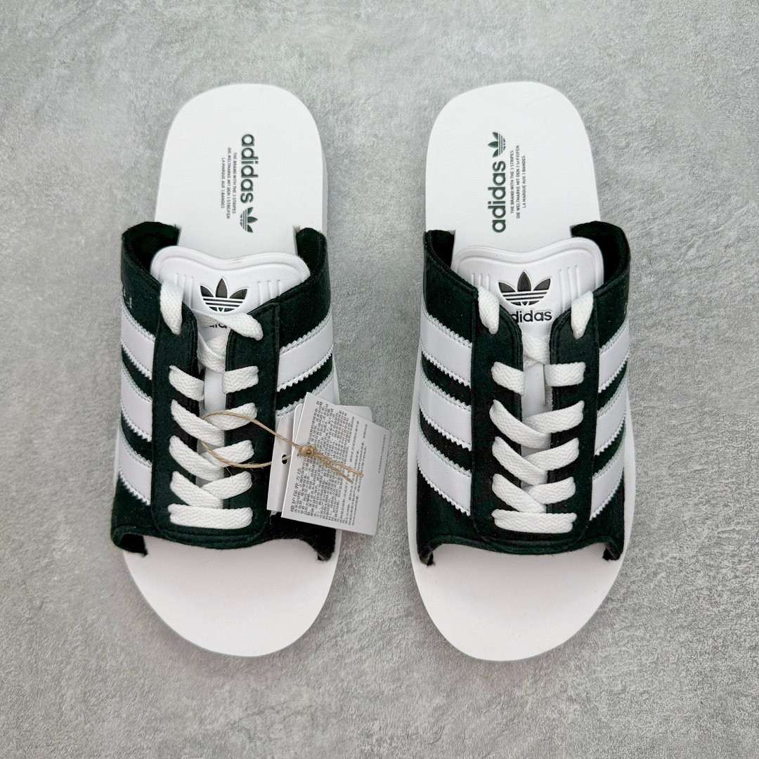 图片[2]-＃纯原 AD Gazelle Beach Slide\\\”Core Black/White\\\”羚羊海滩系列经典沙滩百搭休闲运动拖鞋“黑白”JQ7421 采用环保牛巴磨砂革鞋面材质 双层组合轻量鞋床#耐磨EVA材质压模大底 尺码： 36-45-选品中心