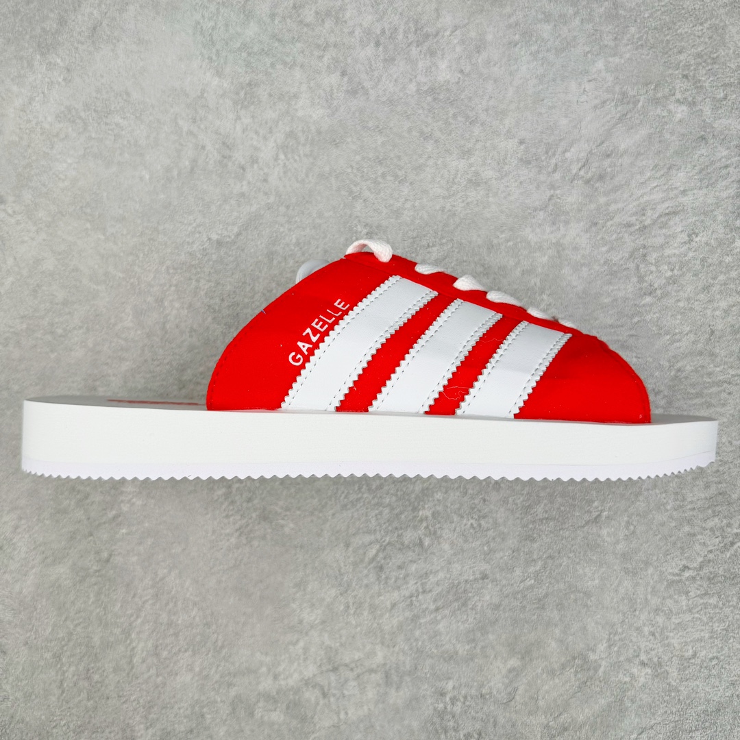 ＃纯原 AD Gazelle Beach Slide 羚羊海滩系列经典沙滩百搭休闲运动拖鞋“红白”JQ7424 采用环保牛巴磨砂革鞋面材质 双层组合轻量鞋床#耐磨EVA材质压模大底 尺码： 36-45-选品中心
