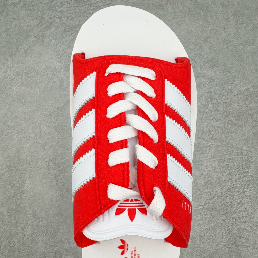 图片[4]-＃纯原 AD Gazelle Beach Slide 羚羊海滩系列经典沙滩百搭休闲运动拖鞋“红白”JQ7424 采用环保牛巴磨砂革鞋面材质 双层组合轻量鞋床#耐磨EVA材质压模大底 尺码： 36-45-选品中心