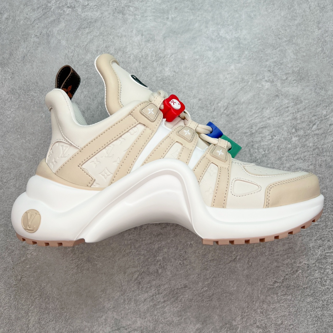 💰420 ＃K版纯原 Louis Vuitton Archlight Sneakers lv真皮拼色减震运动弓型舞蹈复古走秀老爹运动鞋 升级2023原装配件5D效果礼盒及全套原装配件包装物#支持感应NFC官网跳转#雪梨形超软沙绒纸团+细节制造精品#采用头层小牛皮革饰片#独立开发TPU回弹中底#组合TPR耐磨外底#超软皮内里脚垫❗ 尺码：35-39 编码：yby4936090-运动鞋