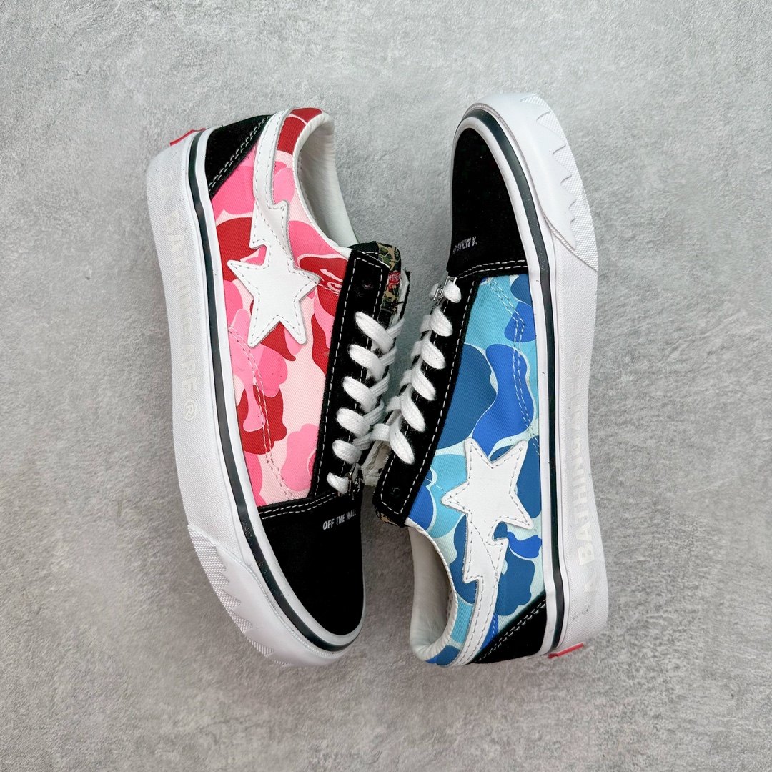 图片[3]-💰170 BAPE X Vans Old Skool 这次Bape与Vans premium高阶支线联名的细节也是做到极致 整体以Bape经典元素迷彩为主Vans条纹绿迷彩 Bape星标结合蓝迷彩和粉迷彩鸳鸯搭配 鞋头黑色麂皮一边印Vans品牌标志一边印有 Bape全称Logo 同时鞋头围条也运用了Bape元素鲨鱼齿加以包边 细节拉满 彰显联名 尺码：35-44（36.5 38.5 40.5 42.5） 编码：by2936040-运动鞋