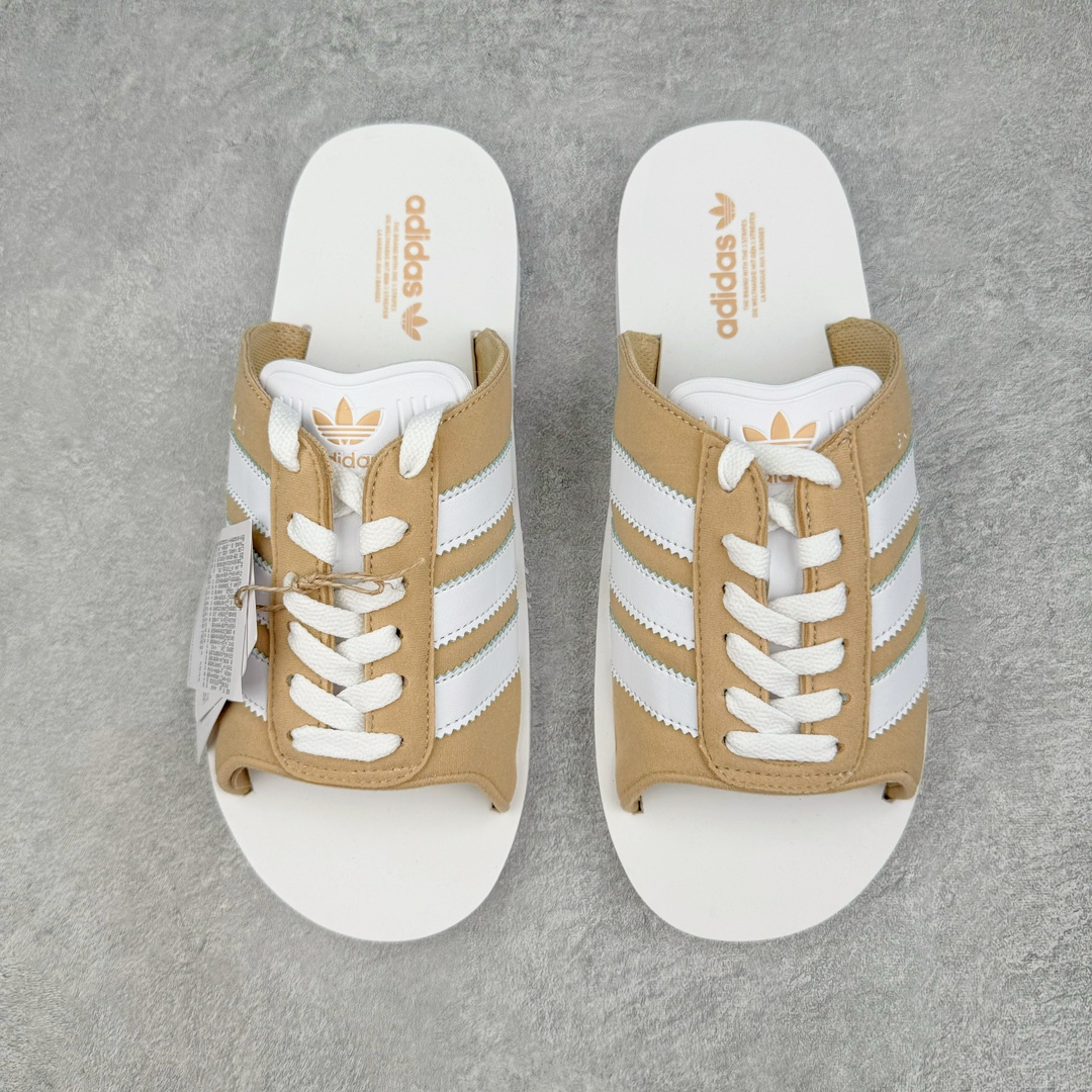 图片[2]-＃纯原 AD Gazelle Beach Slide 羚羊海滩系列经典沙滩百搭休闲运动拖鞋“卡其白”JQ7422 采用环保牛巴磨砂革鞋面材质 双层组合轻量鞋床#耐磨EVA材质压模大底 尺码： 36-45-选品中心