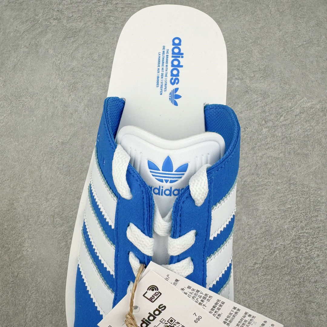 图片[5]-＃纯原 AD Gazelle Beach Slide 羚羊海滩系列经典沙滩百搭休闲运动拖鞋“蓝白”JQ7425 采用环保牛巴磨砂革鞋面材质 双层组合轻量鞋床#耐磨EVA材质压模大底 尺码： 36-45-选品中心