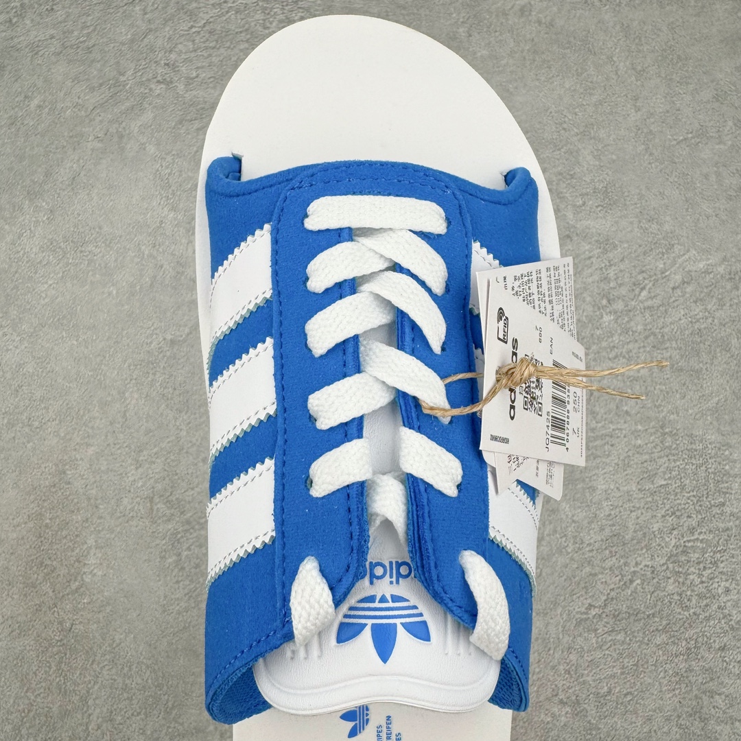 图片[4]-＃纯原 AD Gazelle Beach Slide 羚羊海滩系列经典沙滩百搭休闲运动拖鞋“蓝白”JQ7425 采用环保牛巴磨砂革鞋面材质 双层组合轻量鞋床#耐磨EVA材质压模大底 尺码： 36-45-选品中心