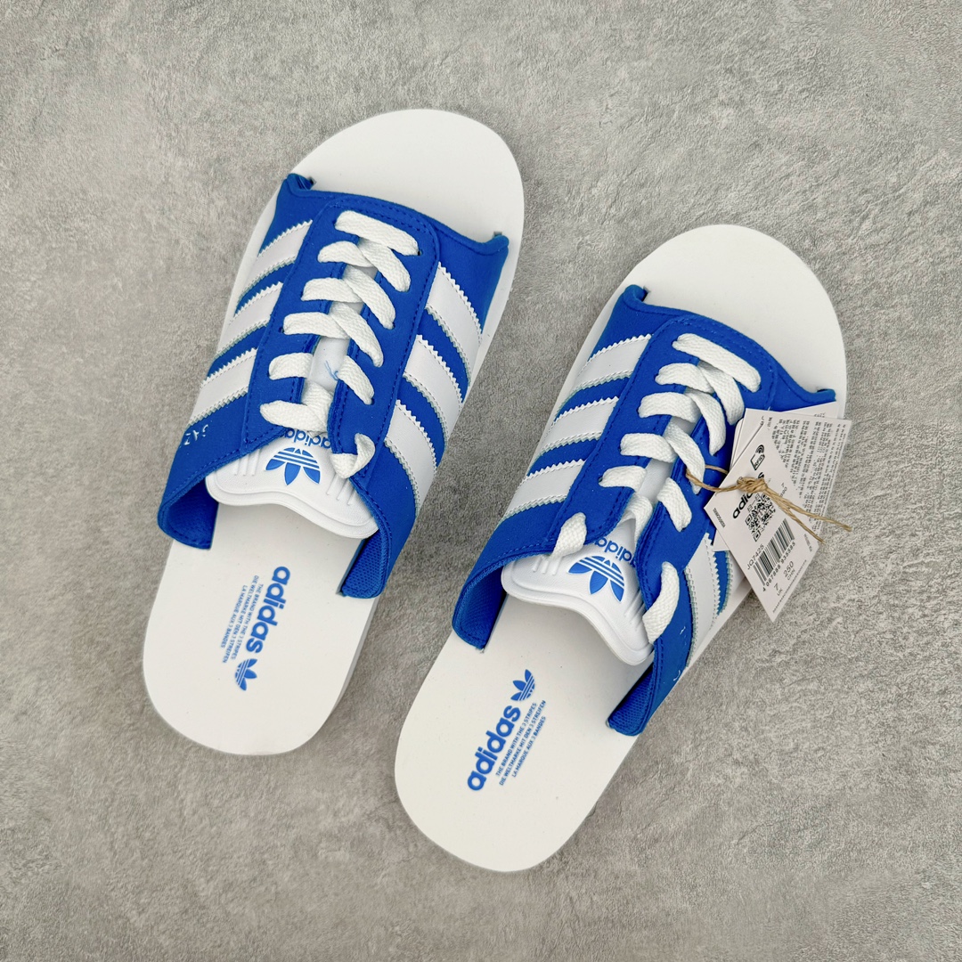 图片[3]-＃纯原 AD Gazelle Beach Slide 羚羊海滩系列经典沙滩百搭休闲运动拖鞋“蓝白”JQ7425 采用环保牛巴磨砂革鞋面材质 双层组合轻量鞋床#耐磨EVA材质压模大底 尺码： 36-45-选品中心