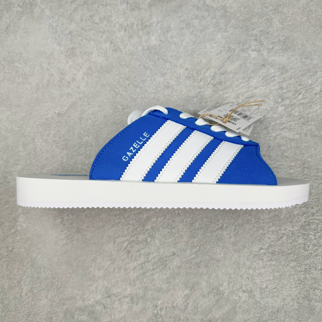 ＃纯原 AD Gazelle Beach Slide 羚羊海滩系列经典沙滩百搭休闲运动拖鞋“蓝白”JQ7425 采用环保牛巴磨砂革鞋面材质 双层组合轻量鞋床#耐磨EVA材质压模大底 尺码： 36-45-选品中心