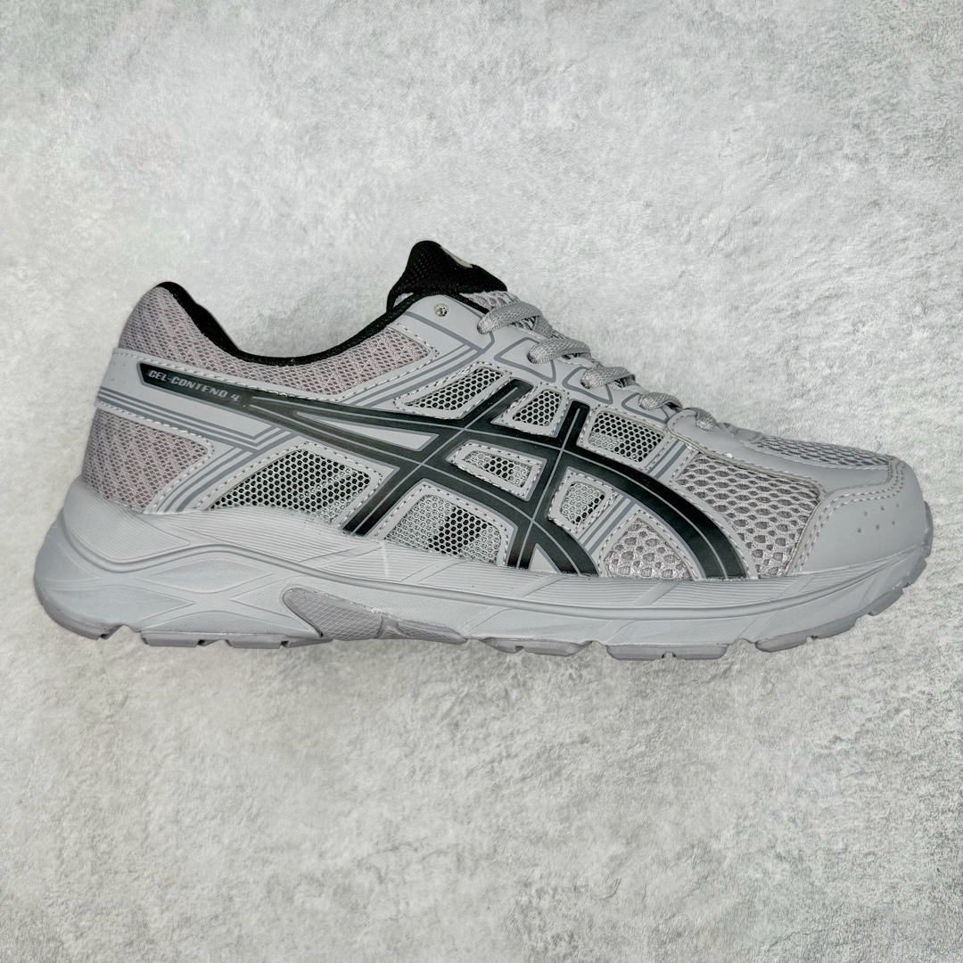 💰150 Asics Gel-Contend 亚瑟士抗衡4代低帮城市休闲运动跑步鞋 专业的运动科技 出色的缓冲性能 带来舒适的跑步体验 鞋面采用三明治网布 透气性非常出色 鞋舌带有偏向外侧设计 固定鞋舌防止外倾 内里海绵加透气的BK网布 加强脚部的包覆感 Rearfoot Gel后置凝胶能提供出色的缓冲性能 中底采用补强结构 能有效防止运动中的长时间扭动造成足弓变形 缓解足部疲劳 防滑耐磨橡胶大底 具有较强抓地性 适合慢跑和中等强度训练穿着 后跟内置GEL胶提供更加充分的冲击防护 鞋身外侧反光设计元素 在夜间增强保护性能 尺码：35 36 36.5 37 38 38.5 39 40 40.5 41 42 42.5 43 44 45 编码：Bby2936020-运动鞋