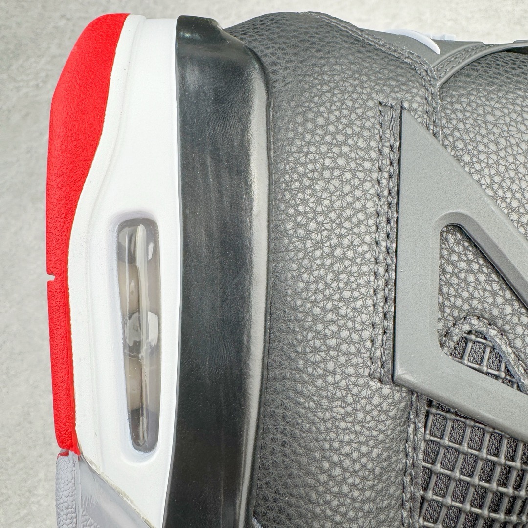 图片[15]-＃KZ神版 Air Jordan AJ4 \\\”Bred Reimagined\\\” 黑红2024 FV5029-006 独家外贸特供尺码含 45.5 49.5 50.5 国内外口碑最好最推荐的产品 市场中端王者 亲自操刀耗时半年巨作 全套原纸板楦头开发 确保原汁原味 完美呈现四代版型 一比一鞋头弧度高度鞋身弧度 此版本只针对中端市场 皮料材质有所更替 其他数据细节工艺流程均保持一致 绝不口嗨 细节品控鞋型随意秒杀市面3XX 4XX 原厂TPU网格鞋带扣 正确内里网布 菱角分明不变形无多余毛边 柔软性质感一致于原鞋 市场唯一原厂鞋扣模具 背面可见隐藏注塑口 原厂织唛标 原厂飞人电绣工艺 尾指中部跳三针 独家绑鞋带手法 印刷中底布 四线拉帮 米色美纹纸贴合固定 进口港宝加持 后跟自然饱满 全鞋荧光划线卡点 追求极致完美 每一双都是工艺品 多重QC质检 超越公司货的品控标准 实实在在的免检产品 尺码：40 40.5 41 42 42.5 43 44 44.5 45 45.5 46 47.5 48.5 49.5 50.5-选品中心