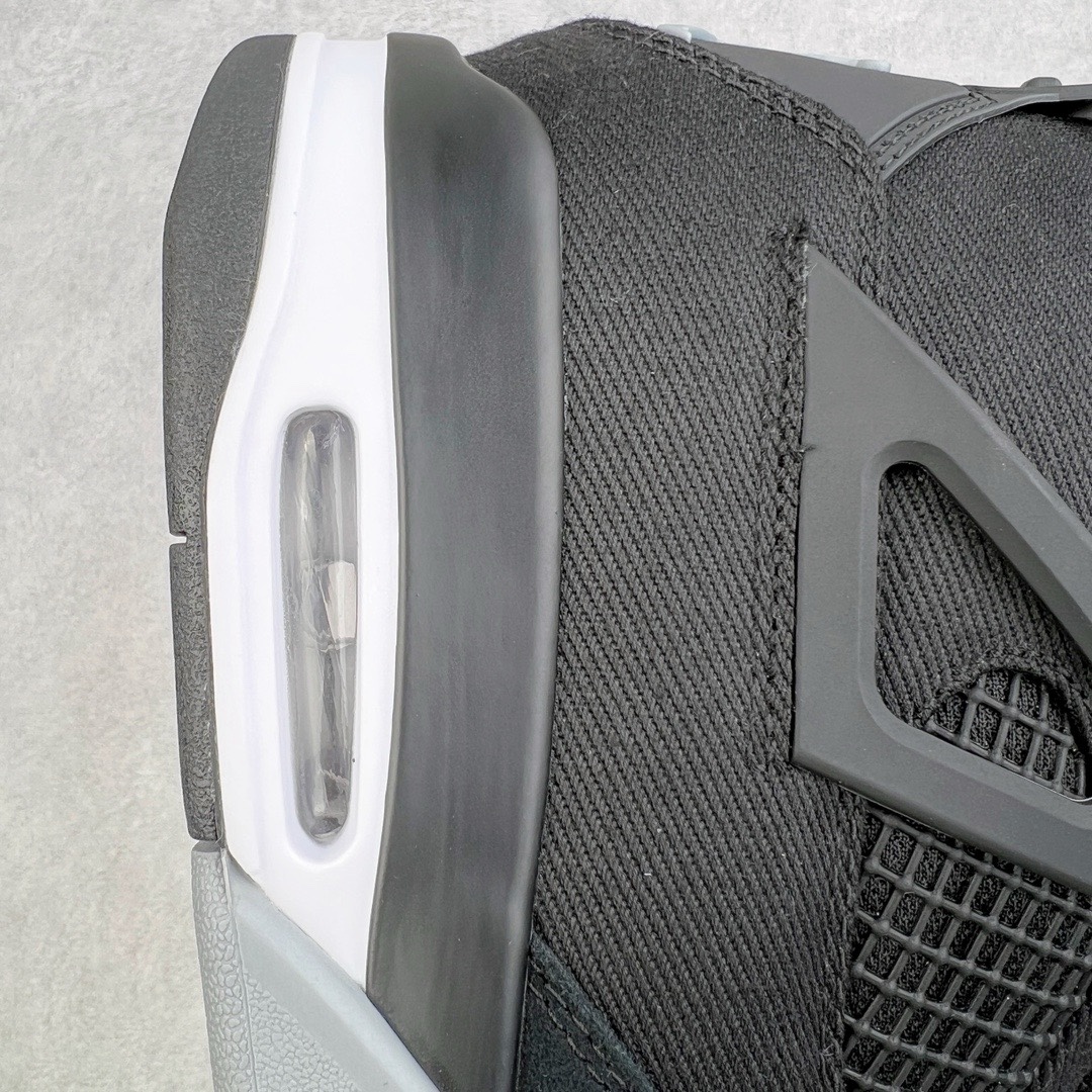 图片[13]-＃KZ神版 Air Jordan AJ4 Retro 黑色帆布小阿姆 DH7138-006 独家外贸特供尺码含 45.5 49.5 50.5 国内外口碑最好最推荐的产品 市场中端王者 亲自操刀耗时半年巨作 全套原纸板楦头开发 确保原汁原味 完美呈现四代版型 一比一鞋头弧度高度鞋身弧度 此版本只针对中端市场 皮料材质有所更替 其他数据细节工艺流程均保持一致 绝不口嗨 细节品控鞋型随意秒杀市面3XX 4XX 原厂TPU网格鞋带扣 正确内里网布 菱角分明不变形无多余毛边 柔软性质感一致于原鞋 市场唯一原厂鞋扣模具 背面可见隐藏注塑口 原厂织唛标 原厂飞人电绣工艺 尾指中部跳三针 独家绑鞋带手法 印刷中底布 四线拉帮 米色美纹纸贴合固定 进口港宝加持 后跟自然饱满 全鞋荧光划线卡点 追求极致完美 每一双都是工艺品 多重QC质检 超越公司货的品控标准 实实在在的免检产品 尺码：40 40.5 41 42 42.5 43 44 44.5 45 45.5 46 47.5 48.5 49.5 50.5-选品中心