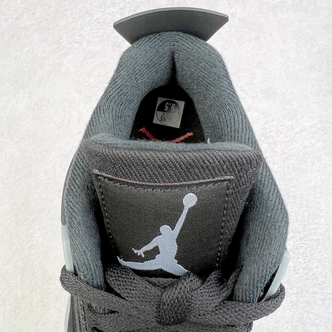 图片[12]-＃KZ神版 Air Jordan AJ4 Retro 黑色帆布小阿姆 DH7138-006 独家外贸特供尺码含 45.5 49.5 50.5 国内外口碑最好最推荐的产品 市场中端王者 亲自操刀耗时半年巨作 全套原纸板楦头开发 确保原汁原味 完美呈现四代版型 一比一鞋头弧度高度鞋身弧度 此版本只针对中端市场 皮料材质有所更替 其他数据细节工艺流程均保持一致 绝不口嗨 细节品控鞋型随意秒杀市面3XX 4XX 原厂TPU网格鞋带扣 正确内里网布 菱角分明不变形无多余毛边 柔软性质感一致于原鞋 市场唯一原厂鞋扣模具 背面可见隐藏注塑口 原厂织唛标 原厂飞人电绣工艺 尾指中部跳三针 独家绑鞋带手法 印刷中底布 四线拉帮 米色美纹纸贴合固定 进口港宝加持 后跟自然饱满 全鞋荧光划线卡点 追求极致完美 每一双都是工艺品 多重QC质检 超越公司货的品控标准 实实在在的免检产品 尺码：40 40.5 41 42 42.5 43 44 44.5 45 45.5 46 47.5 48.5 49.5 50.5-选品中心