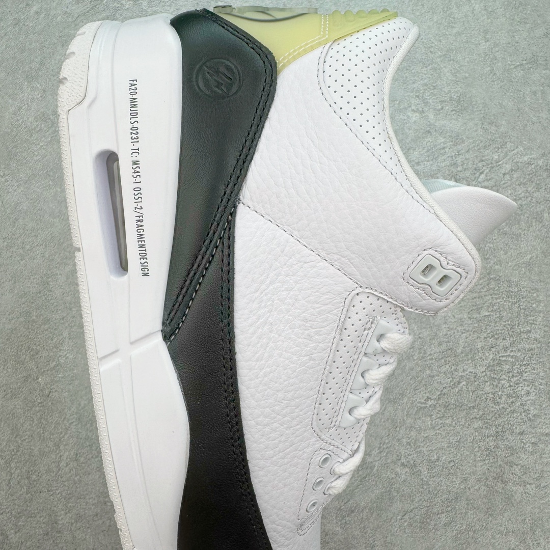 图片[6]-＃QD纯原 Fragment Design x Air Jordan AJ3 Retro 藤原浩闪电联名 DA3595-100 圈内最强三代系列 匠心打造 开发时长超过半年 目前可过各类鉴定或无法鉴定 裸鞋随便操作 全套原纸板楦头开发 原厂大底磨具加持立体防滑纹理 原装可视Air Sole气垫 原汁原味最完美的三代版型 唯一正确鞋头趴度弧度高度鞋身腰线 原厂TPU彩虹扎染后跟饰片 正确内里反口里网布 皮料菱角分明不变形无多余毛边 广东原厂zp同批次手工大底描漆拉丝 市场唯一原厂鞋扣模具 原厂织唛标 原厂飞人电绣工艺 尾指中部跳三针 独家绑鞋带手法 印刷中底布 四线拉帮 米色美纹纸贴合固定 进口港宝加持 后跟自然饱满 全鞋荧光划线卡点 追求极致完美 每一双都是工艺品 多重QC质检 超越公司货的品控标准 实实在在的免检产品 尺码：40.5 41 42 42.5 43 44 44.5 45 45.5 46 47.5 48.5-选品中心