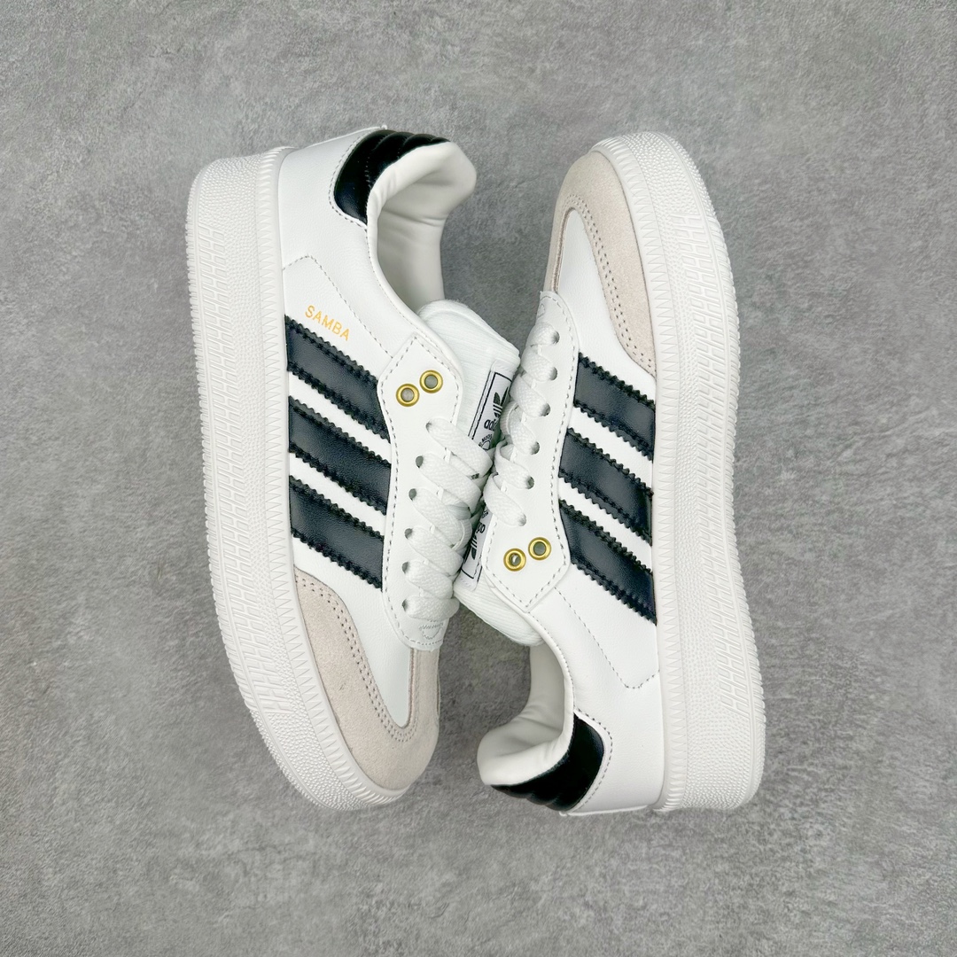 图片[3]-AD Samba XLG 桑巴舞加大厚底版系列德训风百搭松糕休闲运动板鞋生胶底 JH9226 自Originals Samba成功借势Blokecore风潮一跃成为街头巷尾的焦点鞋款后,不论是围绕Samba本身打造的各式「变种版本」,还是以Samba为蓝本打造联名鞋款,都成为了时尚潮流人士日常穿搭首选。Samba XLG是adidas Originals不断扩展XLG系列的一部分,旨在与年轻文化相契合,迎合那些希望通过个性时尚表达自我而不愿牺牲舒适度的年轻群体。街头时尚领域的Gen Z特别偏爱宽松的穿着风格。Samba XLG针对这一点做了创新。它在延续Samba OG经典设计的基础上,迎合年轻群体的穿着习惯,重塑为宽大的鞋身比例轮廓以及加厚中底,让消费者轻松展示自己独特的风格。全新的Samba XLG系列不仅迎合了当下年轻群体的穿搭习惯,加宽了鞋身比例以及将中底进一步增厚,在视觉比例上更加饱满,同时还保留了经典Samba的细节,这样一来,鞋迷朋友在穿搭上不仅能更加个性化,而且还能延续一定的复古感受。尺码：36 36⅔ 37⅓ 38 38⅔ 39⅓ 40 40⅔ 41⅓ 42 42⅔ 43⅓ 44 45-选品中心