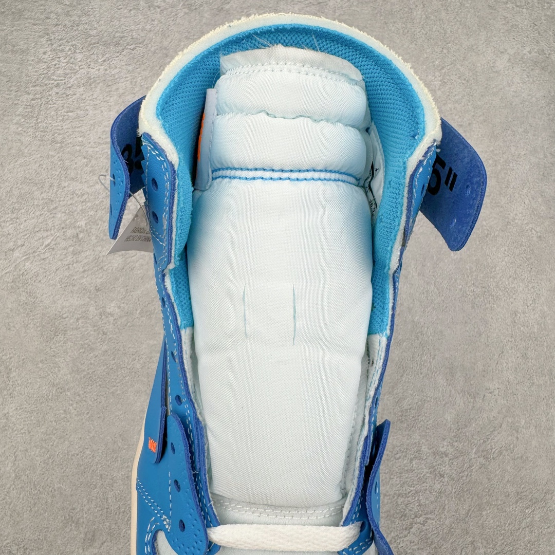 图片[5]-＃纯原 OFF-WHITE x Air Jordan AJ1 Retro High OW联名北卡蓝 AQ0818-148 外贸特供 原楦原纸板开发 极致一眼正品既视感 原厂皮料 原厂拉帮工艺 全部采用原厂电脑车 针距 边距完全同步原鞋 特供皮料一致原鞋 鞋面清洁度最高QC检验标准 控制溢胶 飞翼3D高频深度立体 鞋盒、防尘纸 均采购来自原厂 尺码：40.5 41 42 42.5 43 44 44.5 45 46 47.5-选品中心
