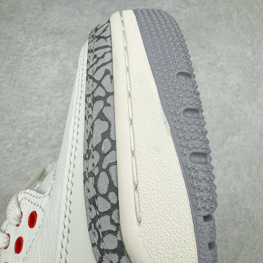 图片[23]-＃QD纯原 Air Jordan AJ3 Retro 做旧白水泥 DN3707-100 圈内最强三代系列 匠心打造 开发时长超过半年 目前可过各类鉴定或无法鉴定 裸鞋随便操作 全套原纸板楦头开发 原厂大底磨具加持立体防滑纹理 原装可视Air Sole气垫 原汁原味最完美的三代版型 唯一正确鞋头趴度弧度高度鞋身腰线 原厂TPU彩虹扎染后跟饰片 正确内里反口里网布 皮料菱角分明不变形无多余毛边 广东原厂zp同批次手工大底描漆拉丝 市场唯一原厂鞋扣模具 原厂织唛标 原厂飞人电绣工艺 尾指中部跳三针 独家绑鞋带手法 印刷中底布 四线拉帮 米色美纹纸贴合固定 进口港宝加持 后跟自然饱满 全鞋荧光划线卡点 追求极致完美 每一双都是工艺品 多重QC质检 超越公司货的品控标准 实实在在的免检产品 尺码：40.5 41 42 42.5 43 44 44.5 45 45.5 46 47.5 48.5-选品中心