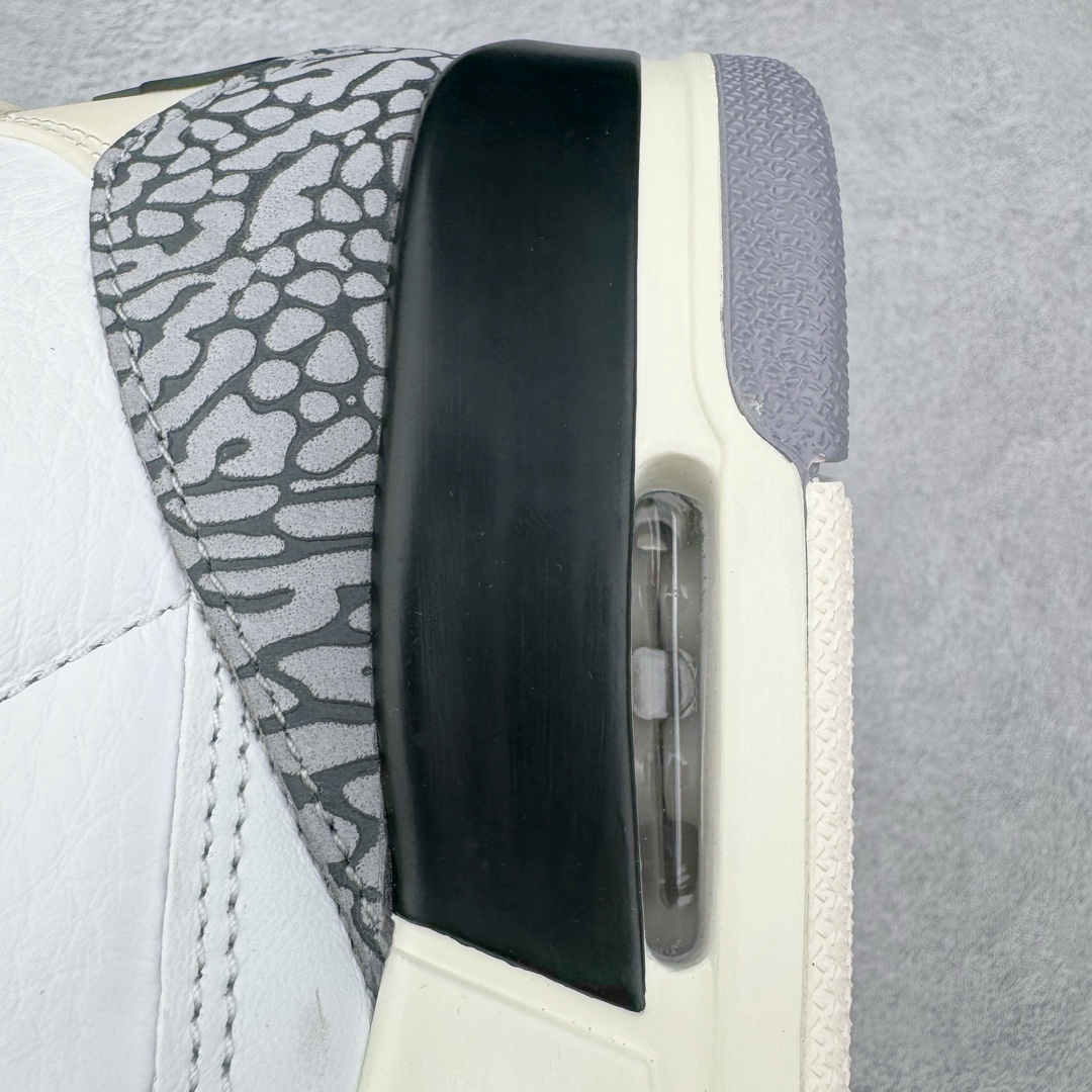 图片[13]-＃QD纯原 Air Jordan AJ3 Retro 做旧白水泥 DN3707-100 圈内最强三代系列 匠心打造 开发时长超过半年 目前可过各类鉴定或无法鉴定 裸鞋随便操作 全套原纸板楦头开发 原厂大底磨具加持立体防滑纹理 原装可视Air Sole气垫 原汁原味最完美的三代版型 唯一正确鞋头趴度弧度高度鞋身腰线 原厂TPU彩虹扎染后跟饰片 正确内里反口里网布 皮料菱角分明不变形无多余毛边 广东原厂zp同批次手工大底描漆拉丝 市场唯一原厂鞋扣模具 原厂织唛标 原厂飞人电绣工艺 尾指中部跳三针 独家绑鞋带手法 印刷中底布 四线拉帮 米色美纹纸贴合固定 进口港宝加持 后跟自然饱满 全鞋荧光划线卡点 追求极致完美 每一双都是工艺品 多重QC质检 超越公司货的品控标准 实实在在的免检产品 尺码：40.5 41 42 42.5 43 44 44.5 45 45.5 46 47.5 48.5-选品中心