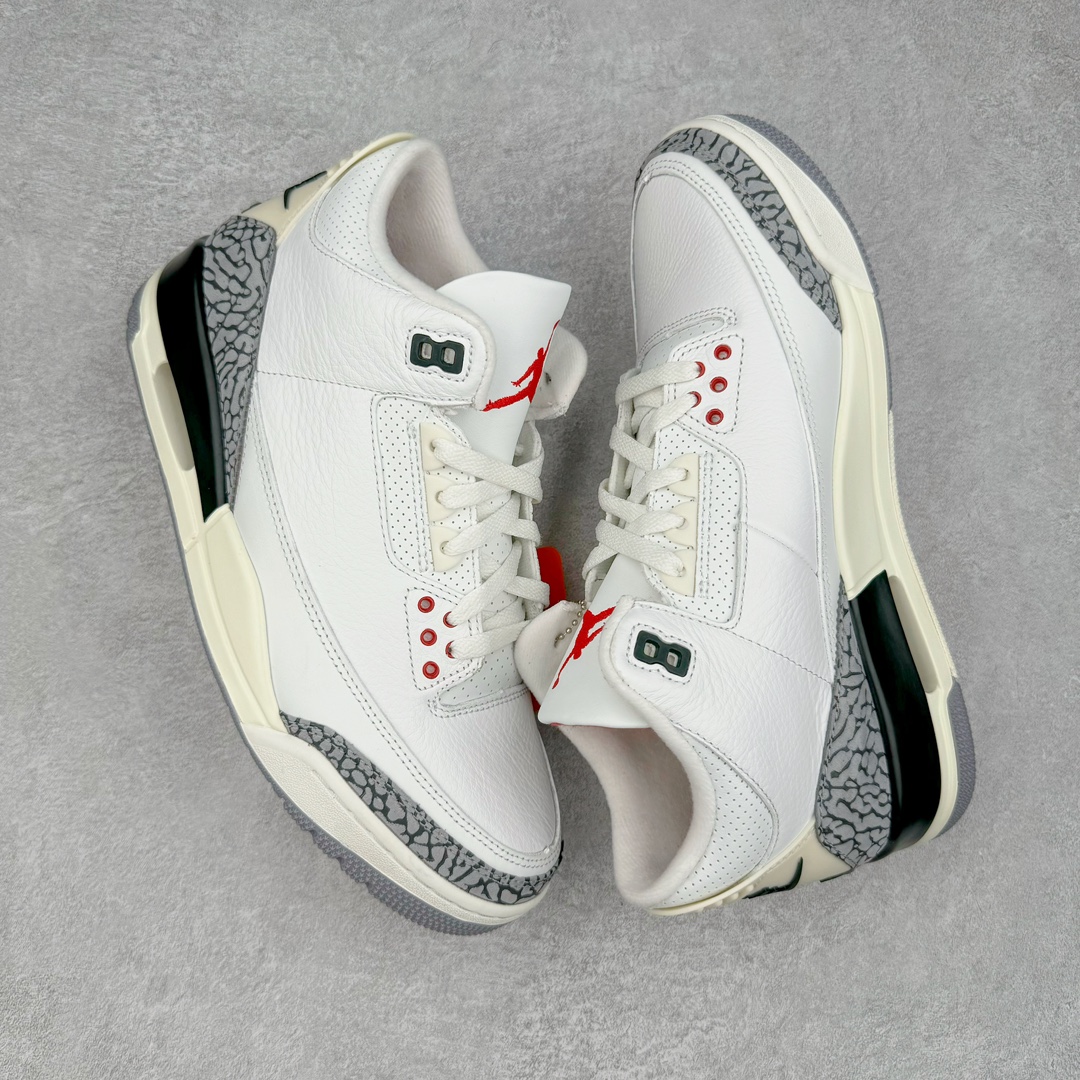 图片[3]-＃QD纯原 Air Jordan AJ3 Retro 做旧白水泥 DN3707-100 圈内最强三代系列 匠心打造 开发时长超过半年 目前可过各类鉴定或无法鉴定 裸鞋随便操作 全套原纸板楦头开发 原厂大底磨具加持立体防滑纹理 原装可视Air Sole气垫 原汁原味最完美的三代版型 唯一正确鞋头趴度弧度高度鞋身腰线 原厂TPU彩虹扎染后跟饰片 正确内里反口里网布 皮料菱角分明不变形无多余毛边 广东原厂zp同批次手工大底描漆拉丝 市场唯一原厂鞋扣模具 原厂织唛标 原厂飞人电绣工艺 尾指中部跳三针 独家绑鞋带手法 印刷中底布 四线拉帮 米色美纹纸贴合固定 进口港宝加持 后跟自然饱满 全鞋荧光划线卡点 追求极致完美 每一双都是工艺品 多重QC质检 超越公司货的品控标准 实实在在的免检产品 尺码：40.5 41 42 42.5 43 44 44.5 45 45.5 46 47.5 48.5-选品中心
