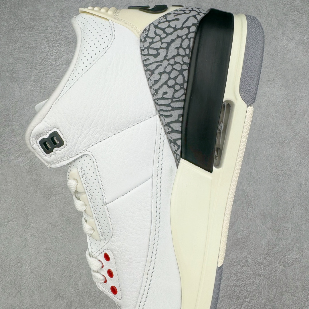 图片[7]-＃QD纯原 Air Jordan AJ3 Retro 做旧白水泥 DN3707-100 圈内最强三代系列 匠心打造 开发时长超过半年 目前可过各类鉴定或无法鉴定 裸鞋随便操作 全套原纸板楦头开发 原厂大底磨具加持立体防滑纹理 原装可视Air Sole气垫 原汁原味最完美的三代版型 唯一正确鞋头趴度弧度高度鞋身腰线 原厂TPU彩虹扎染后跟饰片 正确内里反口里网布 皮料菱角分明不变形无多余毛边 广东原厂zp同批次手工大底描漆拉丝 市场唯一原厂鞋扣模具 原厂织唛标 原厂飞人电绣工艺 尾指中部跳三针 独家绑鞋带手法 印刷中底布 四线拉帮 米色美纹纸贴合固定 进口港宝加持 后跟自然饱满 全鞋荧光划线卡点 追求极致完美 每一双都是工艺品 多重QC质检 超越公司货的品控标准 实实在在的免检产品 尺码：40.5 41 42 42.5 43 44 44.5 45 45.5 46 47.5 48.5-选品中心