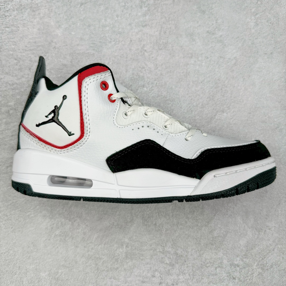 图片[9]-＃福利特价 Air Jordan Courtside AJ23 简版中帮复古休闲运动文化篮球鞋 作为AJ3到AJ4之间的过渡产品，之所以被称为AJ3的简版，它们的造型非常的相似但是也有一些差异，鞋面采用耐磨的牛剖层和人造革鞋面搭配，后跟可以明显看见Air Max气垫。出色的包裹效果让鞋子脚感非常舒适，也让脚掌以及脚面更加的贴合鞋子，在双脚落地产生冲击力的同时，可视气垫可以有效减缓力道，提高鞋子整体的稳定性，既能起到减震的作用，又能保证双足舒适的脚感。另外，灵敏的Phylon中底以及鞋帮的设计，锁住双足，也为前掌提供了有效的包裹。内衬部分采用了透气的织物材料，为脚部的舒适脚感提供了充足的条件。最后就是大底部分，大底采用的是橡胶材质，无论是日常压马路还是简单的运动，都是可以驾驭，鞋底水波纹以及其他不规则图案，也保障了鞋子充足的防滑性以及耐磨性。尺码：36 36.5 37.5 38 38.5 39 40 40.5 41 42 42.5 43 44 44.5 45-选品中心