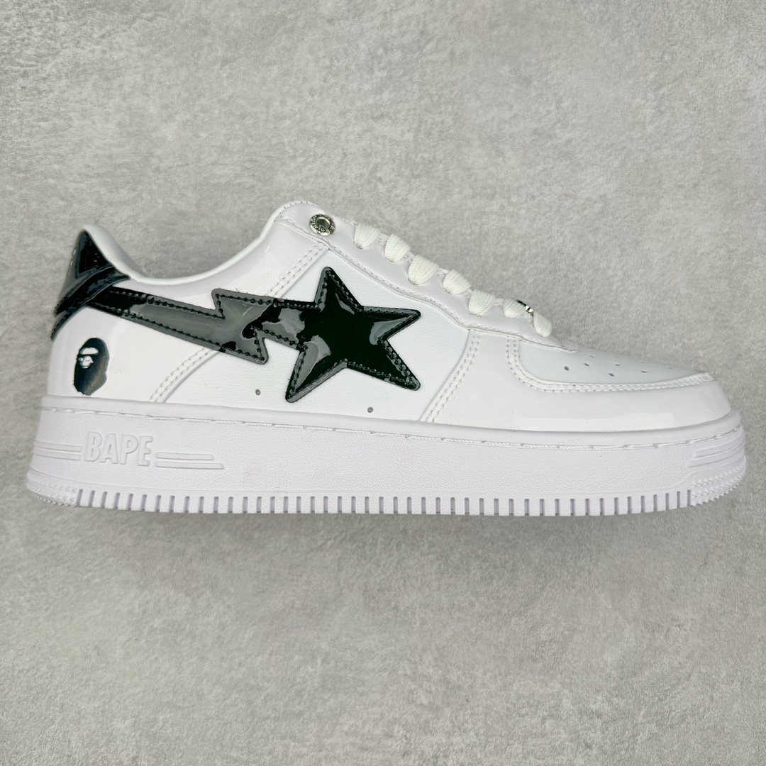 图片[2]-＃C版纯原 第二档价格配色 Bape Sta To Low 明星同款 猿人头经典漆皮低帮运动休闲板鞋 全套原纸板楦头开发 确保原汁原味 市场最完美低趴版型 一比一鞋头弧度高度鞋身弧度 外贸平台指定订单 匠心打造 开发时长超过半年 独家私模磨具冲刀加持 原厂特供皮料光泽色卡零偏差 内里均采用市场最好的超软原厂填充棉 原数据进口机台高频印压LOGO 最高QC检验标准 控制溢胶瑕疵 深浅定位均保持zp一致 中底嵌入Ortholite缓震材质 全套原包装 包含猿人logo 定制防尘袋 尺码：36 36.5 37 38 38.5 40 40.5 41 42 42.5 43 44 44.5 45 46-选品中心