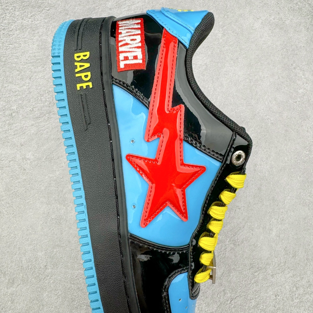 图片[6]-＃C版纯原 Marvel x Bape Sta To Low 猿人头经典低帮运动休闲板鞋 漫威超级英雄联名 钢铁侠、美队、绿巨人、黑寡妇、雷神、浣熊 全套原纸板楦头开发 确保原汁原味 市场最完美低趴版型 一比一鞋头弧度高度鞋身弧度 外贸平台指定订单 匠心打造 开发时长超过半年 独家私模磨具冲刀加持 原厂特供皮料光泽色卡零偏差 内里均采用市场最好的超软原厂填充棉 原数据进口机台高频印压LOGO 最高QC检验标准 控制溢胶瑕疵 深浅定位均保持zp一致 中底嵌入Ortholite缓震材质 全套原包装 包含猿人logo 定制防尘袋 尺码：36 36.5 37 38 38.5 40 40.5 41 42 42.5 43 44 44.5 45 46-选品中心