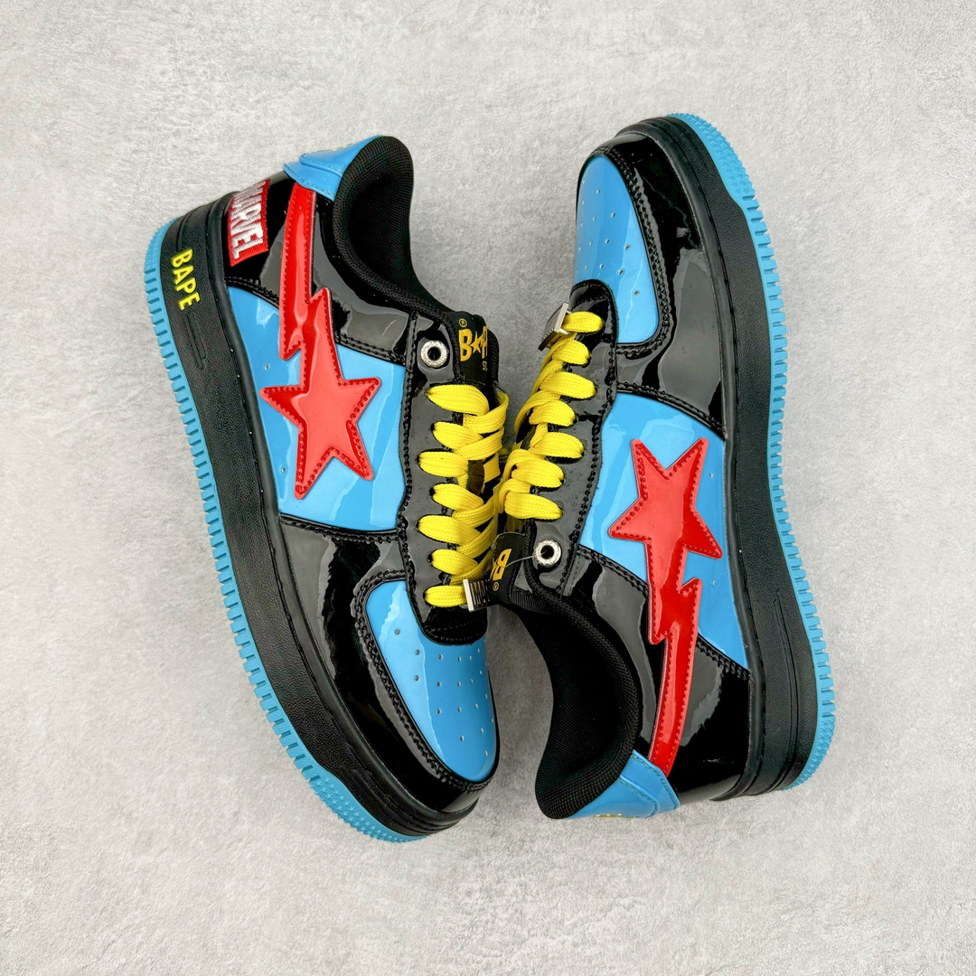 图片[3]-＃C版纯原 Marvel x Bape Sta To Low 猿人头经典低帮运动休闲板鞋 漫威超级英雄联名 钢铁侠、美队、绿巨人、黑寡妇、雷神、浣熊 全套原纸板楦头开发 确保原汁原味 市场最完美低趴版型 一比一鞋头弧度高度鞋身弧度 外贸平台指定订单 匠心打造 开发时长超过半年 独家私模磨具冲刀加持 原厂特供皮料光泽色卡零偏差 内里均采用市场最好的超软原厂填充棉 原数据进口机台高频印压LOGO 最高QC检验标准 控制溢胶瑕疵 深浅定位均保持zp一致 中底嵌入Ortholite缓震材质 全套原包装 包含猿人logo 定制防尘袋 尺码：36 36.5 37 38 38.5 40 40.5 41 42 42.5 43 44 44.5 45 46-选品中心