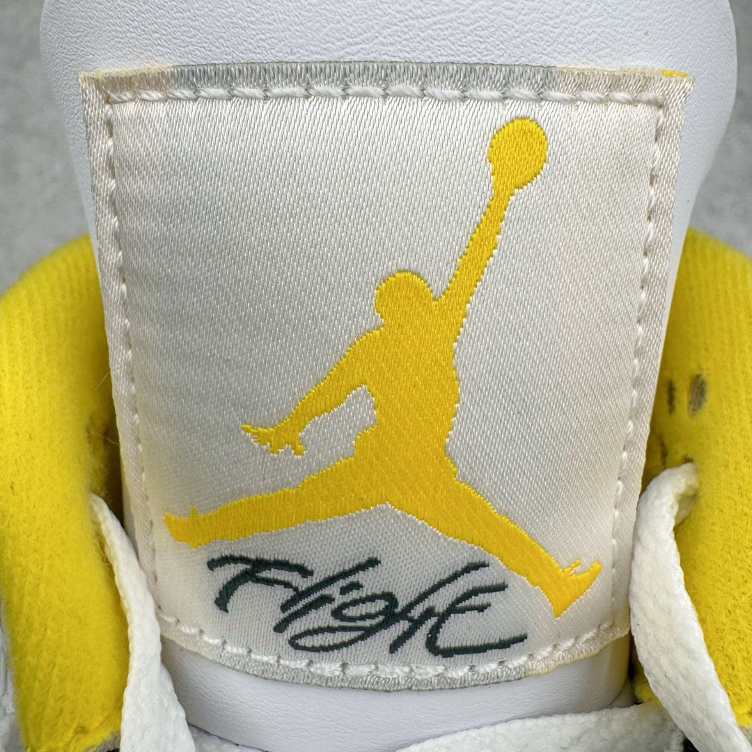 图片[20]-＃GX纯原福利 Air Jordan AJ4 \\\”Vivid Sulfur\\\” 白橙 AQ9129-101 圈内最强四代 独家外贸特供尺码含 45.5 49.5 50.5 耗时半年巨作 全套原纸板楦头开发 原厂特供皮料加持 确保原汁原味 完美呈现四代版型 一比一鞋头弧度高度鞋身弧度 数据细节工艺流程均保持原鞋一致 原厂TPU网格鞋带扣 正确内里网布 菱角分明不变形无多余毛边 柔软性质感一致于原鞋 市场唯一原厂鞋扣模具 背面可见隐藏注塑口 原厂织唛标 原厂飞人电绣工艺 尾指中部跳三针 独家绑鞋带手法 印刷中底布 四线拉帮 米色美纹纸贴合固定 进口港宝加持 后跟自然饱满 全鞋荧光划线卡点 追求极致完美 每一双都是工艺品 多重QC质检 超越公司货的品控标准 实实在在的免检产品 尺码：40 40.5 41 42 42.5 43 44 44.5 45 45.5 46 47.5 48.5 49.5 50.5-选品中心