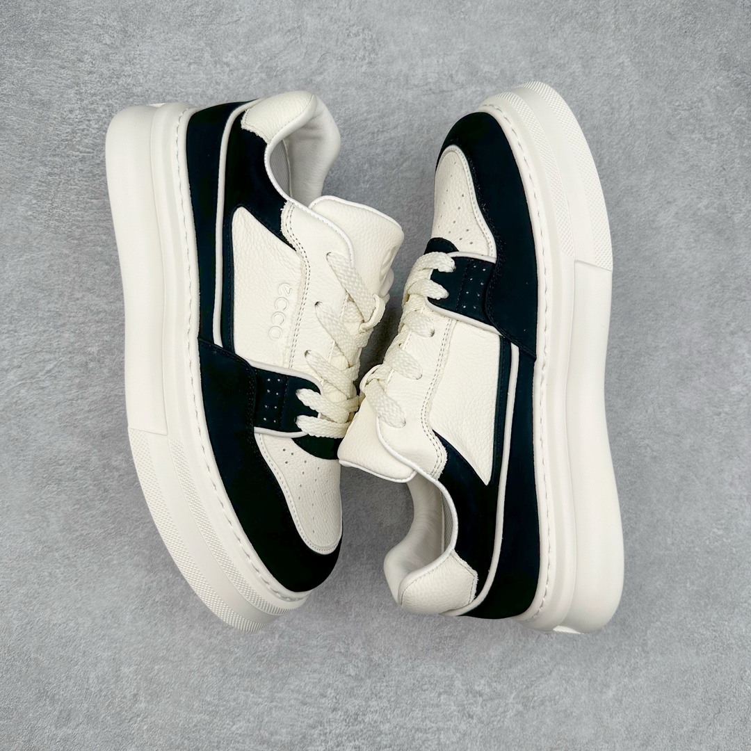 图片[3]-ECCO爱步厚底板鞋男2024四季新款真皮小白鞋 时尚简约 百搭运动休闲鞋 臻选牛皮柔软透气 采用牛皮和柔软织物衬里 提供舒适透气的穿着体验 简约系带设计，可自由调节松紧 随时随地自在出行 拼色设计为整体造型增添活力 时尚随搭 橡胶大底，轻盈缓震，舒适回弹，抓地耐磨 增高厚底 轻松成为街头焦点 尺码：38 39 40 41 42 43（皮鞋码）-选品中心