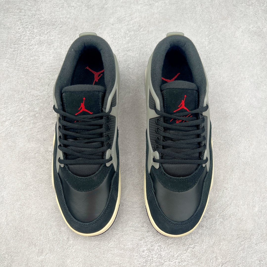 图片[2]-＃KZ纯原 Air Jordan AJ4 RM 重制版低帮复古篮球鞋 黑白 FQ7939-006 亲自操刀耗时半年巨作 全套原纸板楦头开发 确保原汁原味 完美呈现版型 一比一鞋头弧度高度鞋身弧度 原厂TPU 正确内里网布 菱角分明不变形无多余毛边 柔软性质感一致于原鞋 原厂织唛标 原厂飞人电绣工艺 尾指中部跳三针 独家绑鞋带手法 印刷中底布 四线拉帮 米色美纹纸贴合固定 进口港宝加持 后跟自然饱满 全鞋荧光划线卡点 追求极致完美 每一双都是工艺品 多重QC质检 超越公司货的品控标准 实实在在的免检产品 采用了低帮的设计 并保留了众多AJ4的经典元素 鞋身以皮革、麂皮材质拼接打造 AJ4经典的TPU材质延伸至后跟 增强鞋款稳定性 而鞋身侧面的网格设计则被取消 尾部的NIKE AIR标志也得到保留 并同时带有飞人logo 中底部分同样搭载了可视AIR气垫 鞋底采用米白色中底和外底呈现 为整个设计收尾 尺码：36 36.5 37.5 38 38.5 39 40 40.5 41 42 42.5 43 44 44.5 45 46 47.5-选品中心