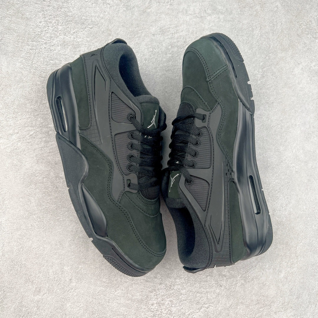 图片[3]-＃KZ纯原 Air Jordan AJ4 RM 重制版低帮复古篮球鞋 全黑黑武士 FQ7939-004 亲自操刀耗时半年巨作 全套原纸板楦头开发 确保原汁原味 完美呈现版型 一比一鞋头弧度高度鞋身弧度 原厂TPU 正确内里网布 菱角分明不变形无多余毛边 柔软性质感一致于原鞋 原厂织唛标 原厂飞人电绣工艺 尾指中部跳三针 独家绑鞋带手法 印刷中底布 四线拉帮 米色美纹纸贴合固定 进口港宝加持 后跟自然饱满 全鞋荧光划线卡点 追求极致完美 每一双都是工艺品 多重QC质检 超越公司货的品控标准 实实在在的免检产品 采用了低帮的设计 并保留了众多AJ4的经典元素 鞋身以皮革、麂皮材质拼接打造 AJ4经典的TPU材质延伸至后跟 增强鞋款稳定性 而鞋身侧面的网格设计则被取消 尾部的NIKE AIR标志也得到保留 并同时带有飞人logo 中底部分同样搭载了可视AIR气垫 鞋底采用米白色中底和外底呈现 为整个设计收尾 尺码：36 36.5 37.5 38 38.5 39 40 40.5 41 42 42.5 43 44 44.5 45 46 47.5-选品中心
