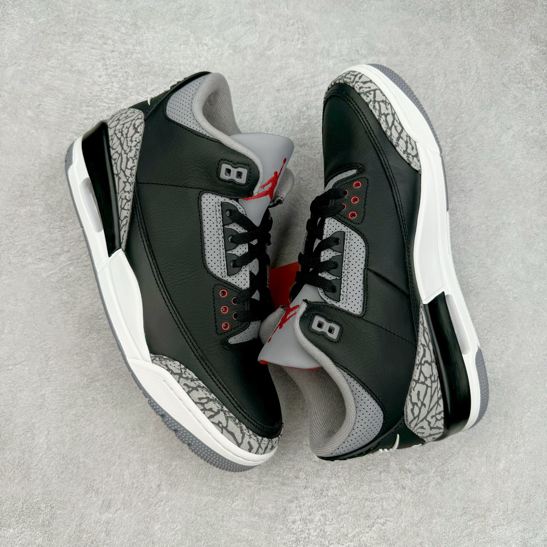 图片[3]-＃QD纯原 Air Jordan AJ3 Retro 复刻黑水泥 DN3707-010 圈内最强三代系列 匠心打造 开发时长超过半年 目前可过各类鉴定或无法鉴定 裸鞋随便操作 全套原纸板楦头开发 原厂大底磨具加持立体防滑纹理 原装可视Air Sole气垫 原汁原味最完美的三代版型 唯一正确鞋头趴度弧度高度鞋身腰线 原厂TPU彩虹扎染后跟饰片 正确内里反口里网布 皮料菱角分明不变形无多余毛边 广东原厂zp同批次手工大底描漆拉丝 市场唯一原厂鞋扣模具 原厂织唛标 原厂飞人电绣工艺 尾指中部跳三针 独家绑鞋带手法 印刷中底布 四线拉帮 米色美纹纸贴合固定 进口港宝加持 后跟自然饱满 全鞋荧光划线卡点 追求极致完美 每一双都是工艺品 多重QC质检 超越公司货的品控标准 实实在在的免检产品 尺码：40.5 41 42 42.5 43 44 44.5 45 45.5 46 47.5 48.5-选品中心
