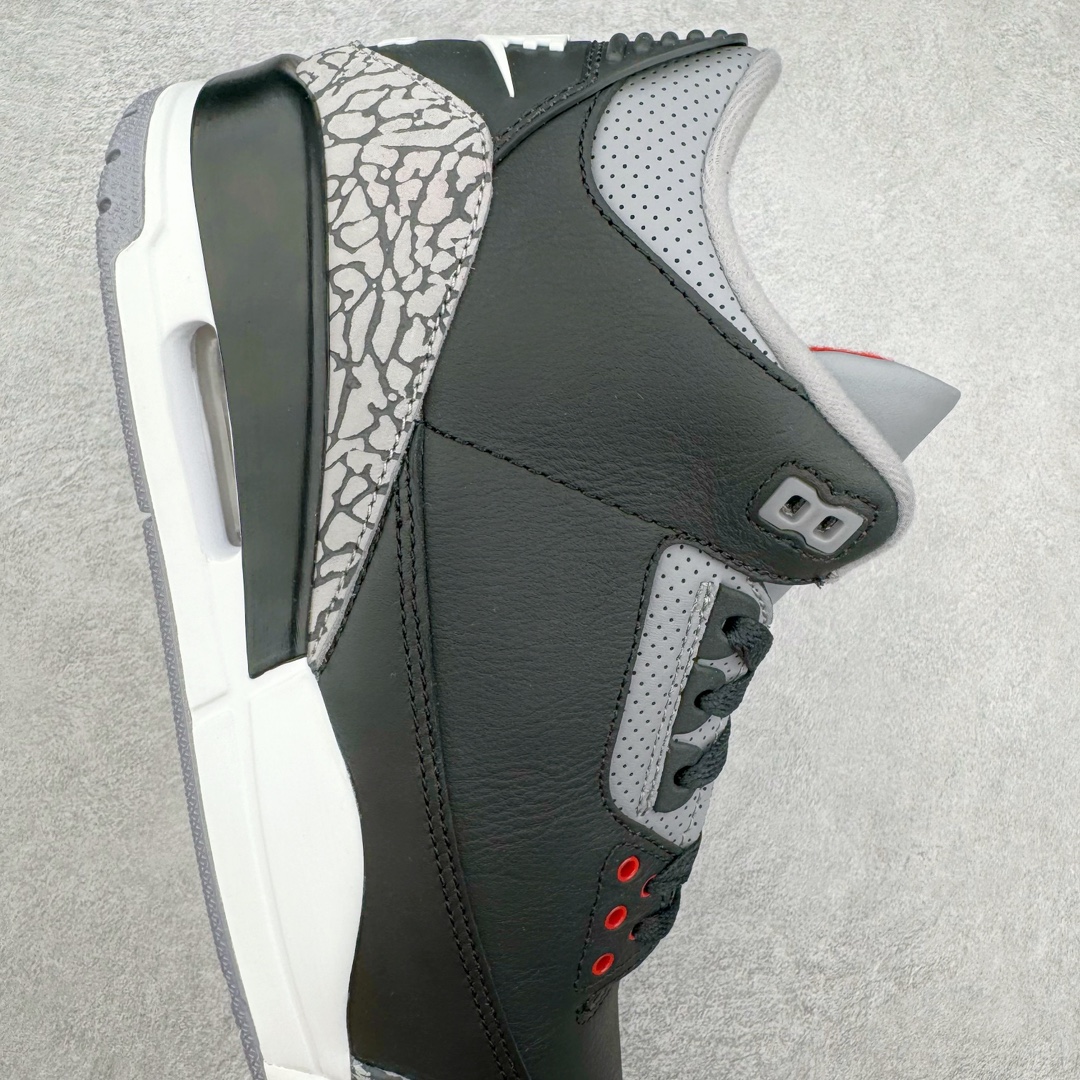 图片[6]-＃QD纯原 Air Jordan AJ3 Retro 复刻黑水泥 DN3707-010 圈内最强三代系列 匠心打造 开发时长超过半年 目前可过各类鉴定或无法鉴定 裸鞋随便操作 全套原纸板楦头开发 原厂大底磨具加持立体防滑纹理 原装可视Air Sole气垫 原汁原味最完美的三代版型 唯一正确鞋头趴度弧度高度鞋身腰线 原厂TPU彩虹扎染后跟饰片 正确内里反口里网布 皮料菱角分明不变形无多余毛边 广东原厂zp同批次手工大底描漆拉丝 市场唯一原厂鞋扣模具 原厂织唛标 原厂飞人电绣工艺 尾指中部跳三针 独家绑鞋带手法 印刷中底布 四线拉帮 米色美纹纸贴合固定 进口港宝加持 后跟自然饱满 全鞋荧光划线卡点 追求极致完美 每一双都是工艺品 多重QC质检 超越公司货的品控标准 实实在在的免检产品 尺码：40.5 41 42 42.5 43 44 44.5 45 45.5 46 47.5 48.5-选品中心