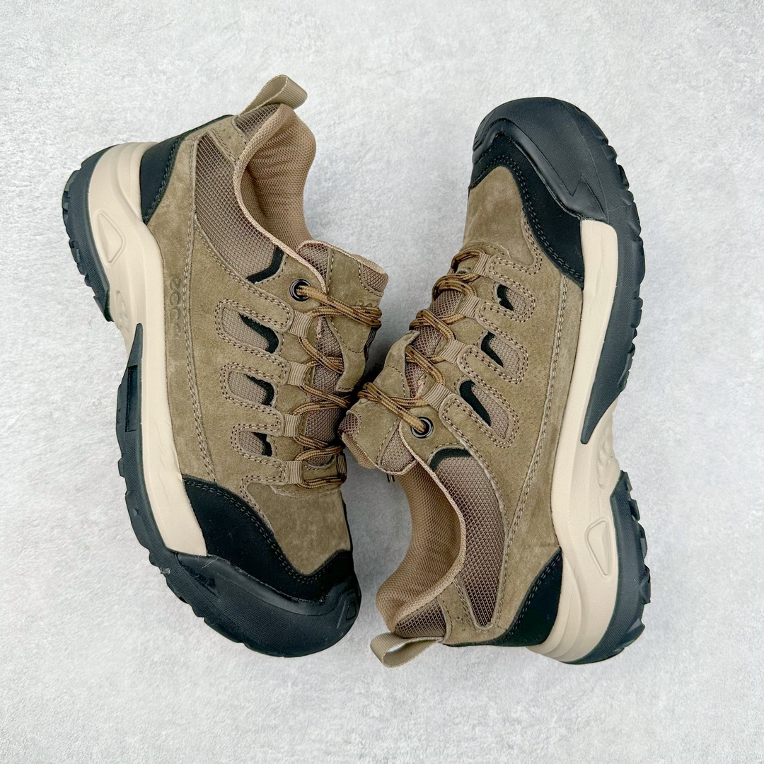 图片[3]-Ecco爱步户外牛皮反绒皮登山鞋 防滑越野跑步鞋 健步BIOMC踪迹系列 防撞鞋头 更好的面对崎岖防撞护趾 鞋面多处采用防裂车线 让鞋子经久耐穿不易开裂 轻量鞋身 透气护足 后跟编织提带 方便穿脱自由 鞋底疏水槽与止刹纹，轻松征踏湿滑崎岖 耐磨止滑 透气缓震 稳定支撑 越野无束尺码：38 39 40 41 42 43 44 45（皮鞋码）-选品中心