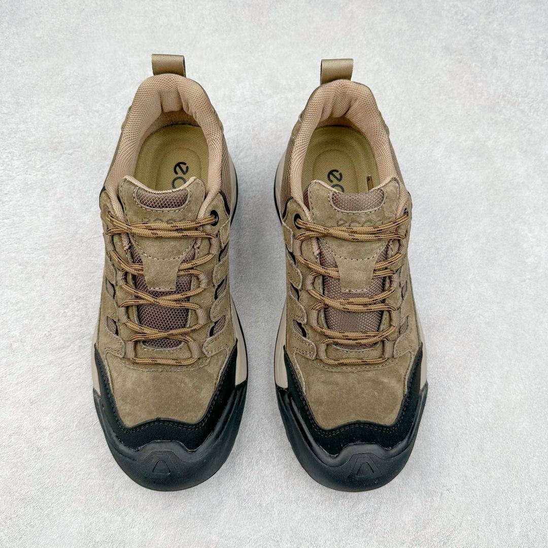 图片[2]-Ecco爱步户外牛皮反绒皮登山鞋 防滑越野跑步鞋 健步BIOMC踪迹系列 防撞鞋头 更好的面对崎岖防撞护趾 鞋面多处采用防裂车线 让鞋子经久耐穿不易开裂 轻量鞋身 透气护足 后跟编织提带 方便穿脱自由 鞋底疏水槽与止刹纹，轻松征踏湿滑崎岖 耐磨止滑 透气缓震 稳定支撑 越野无束尺码：38 39 40 41 42 43 44 45（皮鞋码）-选品中心