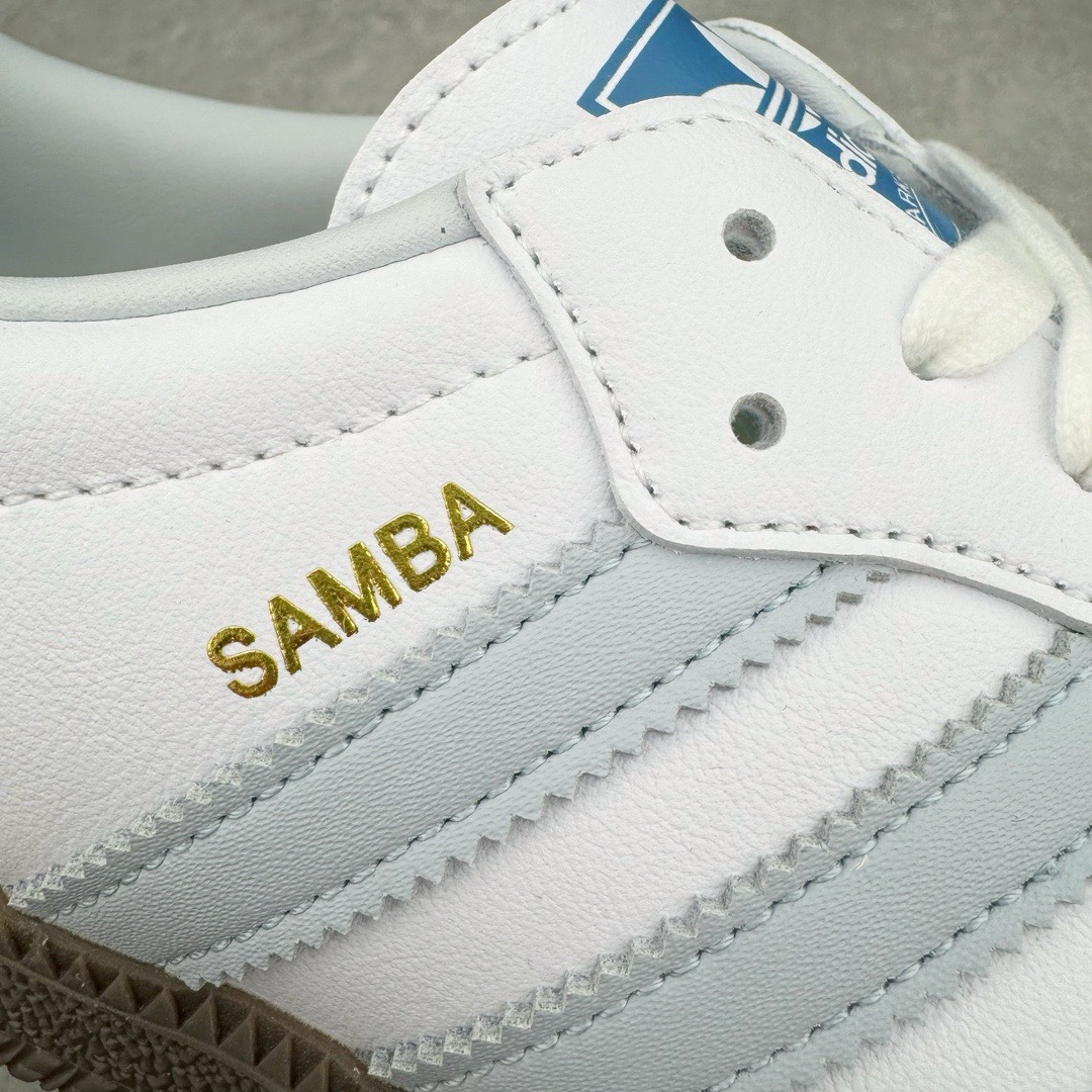 图片[10]-＃KZ神版特价 AD Original Samba OG 复古经典轻便板鞋 白蓝 ID2055 口碑大厂出品 品控大底版型不断改良更新 全套原纸板楦头开发 确保原汁原味 完美呈现桑巴版型 一比一鞋头弧度高度鞋身弧度 此版本只针对中端市场 皮料材质有所更替 其他数据细节工艺流程均保持一致 绝不口嗨 细节品控鞋型随意对比 正确烫金高频细节 原装纳米超迁皮料 独家私模橡胶大底 原盒原配 这款桑巴鞋展示了高质量的工艺 带有装饰的超锁缝制和无缝的手感 柔软、柔软的皮革造型和标志性的3条纹完成了精致的外观 正规合身鞋带 鞋面上有绒面鞋垫 橡胶鞋底 享受正畸套筒软感 自50年代首次亮相以来就一直在赢得粉丝的青睐 尺码：35.5 36 36.5 37.5 38 38.5 39 40 40.5 41 42 42.5 43 44 44.5 45 46 47-选品中心