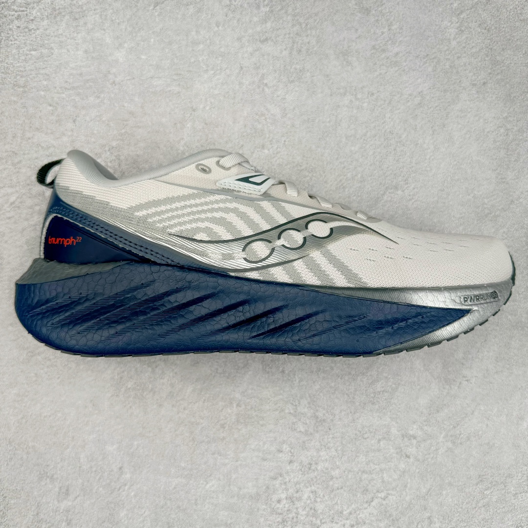 ＃SG纯原 Saucony Triumph 22 索康尼胜利22代旗舰级缓震型跑鞋 性能相比前几代再升级：鞋面采用全新升级的工学网设计 贴合脚部更透气 中底部分使用最新的PWRRUN+材质 搭配PWRRUN+鞋垫使中底的大幅加厚 10mm坡差进一步提供缓震、回弹性能 内底则采用了FORMFIT动态适应系统 动态契合脚型 提升包裹性和舒适性 提供更卓越的动态回馈体验 XT-900橡胶大底 可提供良好的抓地力和较强抗磨性能 尺码：35.5 36 36.5 37.5 38 38.5 39 40 40.5 41 42 42.5 43 44 44.5 45-选品中心
