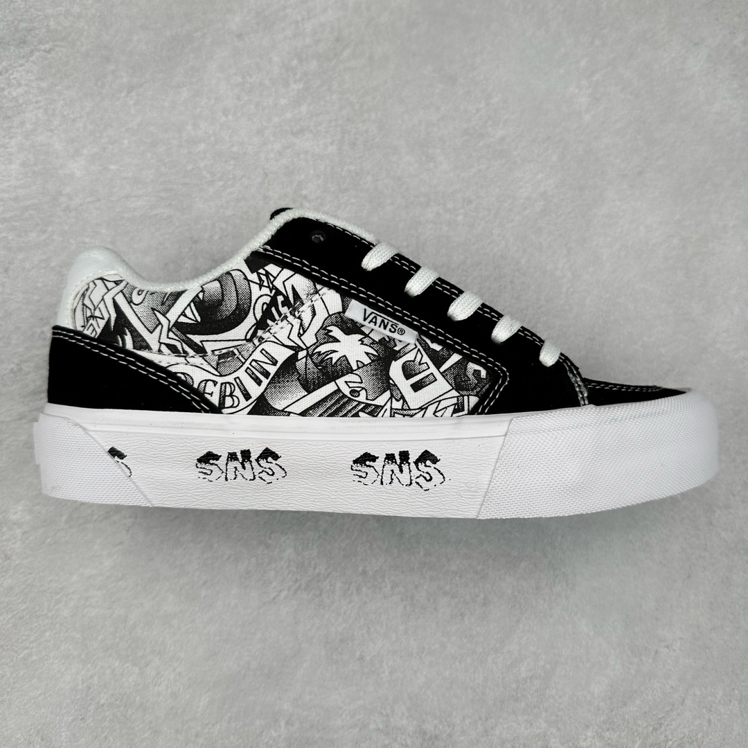 Vans Chukka Push SNS 联名 款防滑低帮休闲滑板鞋 以Venice 沙滩为主题 鞋面整体以米白为主色 搭配了黑色涂鸦图案 鞋垫部分也同样表示了其合作身份 外底则采用了比较清新的天蓝并且随鞋印刷SNS联名图案 尺码：35 36 36.5 37 38 38.5 39 40 40.5 41 42 42.5 43 44 45-选品中心