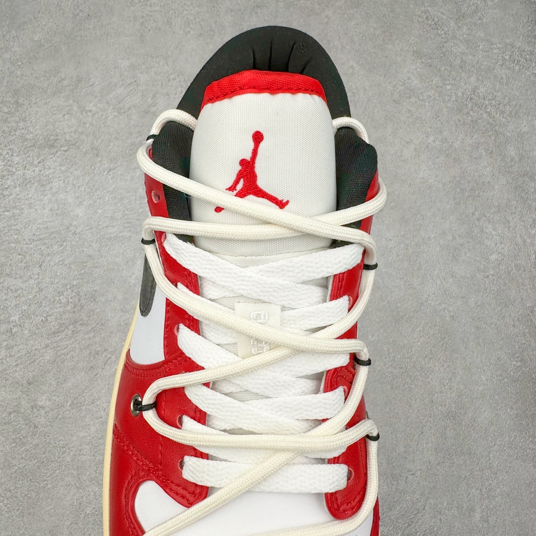 图片[5]-＃纯原特价福利 Air Jordan AJ1 Low 解构绑带低帮系列 原厂内置气垫魔块 A模大底 头层小牛皮 鞋舌AJ原厂专用牛津布+AJ专用反口珍珠布+原厂无杂质高弹内里海棉+特殊封边弹力鞋带 尺码：36 36.5 37.5 38 38.5 39 40 40.5 41 42 42.5 43 44 44.5 45 46 47.5-选品中心