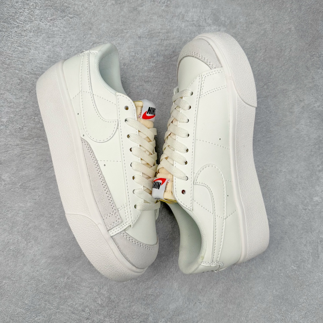 图片[3]-NK Blazer Low \’1977 VNTG SS经典开拓者低帮百搭休闲厚底运动板鞋 采用环保材料的大底 独特的鞋面连者鞋底印刷 演绎出了这个配色的独特风格 眼前的新设计选用皮质 配出当下流行的阴阳元素 呈现属于现代潮流的美感 尺码：36 36.5 37.5 38 38.5 39 40 40.5 41 42 42.5 43 44 44.5 45-选品中心