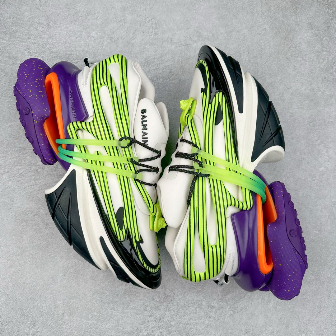 图片[3]-宇宙飞船前卫造型 演绎未来风格 法国时装设计师皮埃尔·巴尔曼主理品牌-巴尔曼/Balmain Unicorn Low Sneakers 独角兽系列低帮增高厚前卫老爹风休闲运动慢跑鞋 #男女鞋原楦原纸版开发版型#采用热熔处理高密太空棉鞋面材质#原版一致硬质大礼盒及附送防尘袋#灌注式超软PU脚感乳胶物料鞋垫#全新开发8层组合夸张鞋底#中底嵌入EVA轻量缓震物料 BALMAIN 正式推出全新 UNICORN 运动鞋 鞋款在最近的 BALMAIN 时装秀上已经亮相 它有着全新的廓形并融入了“新法式风格” 同时它有着流畅的线条以及多个组成模块，并有舒适性减震缓冲系统来提升脚感 Unicorn鞋款系列块状拼合的船型鞋身来自神话世界中的「独角兽」 力与美的型态兼容在既存球鞋领域带来未知异彩 其添识一眼即可辨认的「金属狮首」 更是象征着Balmain在设计上勇敢尝试的野性呼唤 尺码：35-46-选品中心