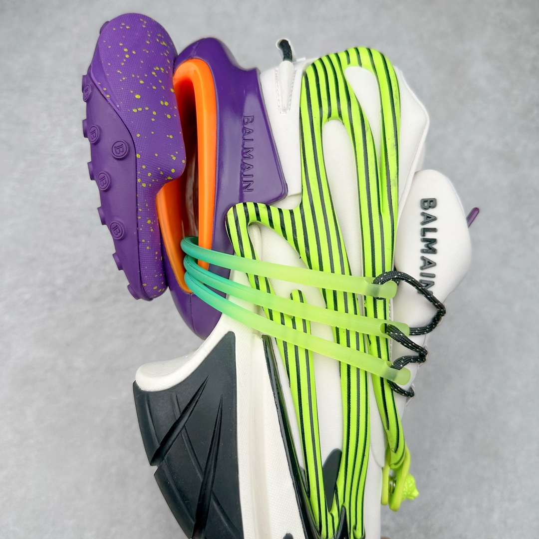 图片[6]-宇宙飞船前卫造型 演绎未来风格 法国时装设计师皮埃尔·巴尔曼主理品牌-巴尔曼/Balmain Unicorn Low Sneakers 独角兽系列低帮增高厚前卫老爹风休闲运动慢跑鞋 #男女鞋原楦原纸版开发版型#采用热熔处理高密太空棉鞋面材质#原版一致硬质大礼盒及附送防尘袋#灌注式超软PU脚感乳胶物料鞋垫#全新开发8层组合夸张鞋底#中底嵌入EVA轻量缓震物料 BALMAIN 正式推出全新 UNICORN 运动鞋 鞋款在最近的 BALMAIN 时装秀上已经亮相 它有着全新的廓形并融入了“新法式风格” 同时它有着流畅的线条以及多个组成模块，并有舒适性减震缓冲系统来提升脚感 Unicorn鞋款系列块状拼合的船型鞋身来自神话世界中的「独角兽」 力与美的型态兼容在既存球鞋领域带来未知异彩 其添识一眼即可辨认的「金属狮首」 更是象征着Balmain在设计上勇敢尝试的野性呼唤 尺码：35-46-选品中心