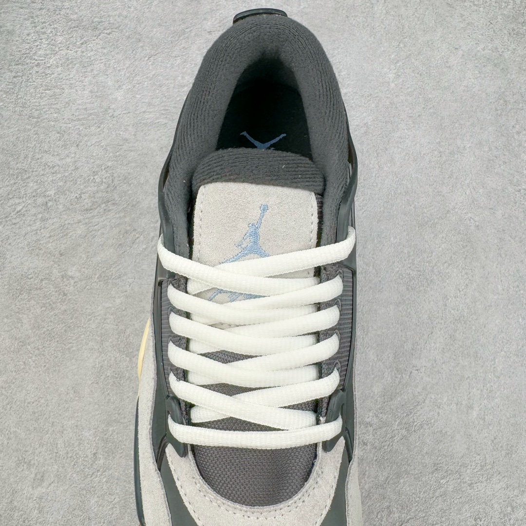 图片[5]-＃KZ纯原 Air Jordan AJ4 RM 重制版低帮复古篮球鞋 黑灰 FQ7938-002 亲自操刀耗时半年巨作 全套原纸板楦头开发 确保原汁原味 完美呈现版型 一比一鞋头弧度高度鞋身弧度 原厂TPU 正确内里网布 菱角分明不变形无多余毛边 柔软性质感一致于原鞋 原厂织唛标 原厂飞人电绣工艺 尾指中部跳三针 独家绑鞋带手法 印刷中底布 四线拉帮 米色美纹纸贴合固定 进口港宝加持 后跟自然饱满 全鞋荧光划线卡点 追求极致完美 每一双都是工艺品 多重QC质检 超越公司货的品控标准 实实在在的免检产品 采用了低帮的设计 并保留了众多AJ4的经典元素 鞋身以皮革、麂皮材质拼接打造 AJ4经典的TPU材质延伸至后跟 增强鞋款稳定性 而鞋身侧面的网格设计则被取消 尾部的NIKE AIR标志也得到保留 并同时带有飞人logo 中底部分同样搭载了可视AIR气垫 鞋底采用米白色中底和外底呈现 为整个设计收尾 尺码：36 36.5 37.5 38 38.5 39 40 40.5 41 42 42.5 43 44 44.5 45 46 47.5-选品中心