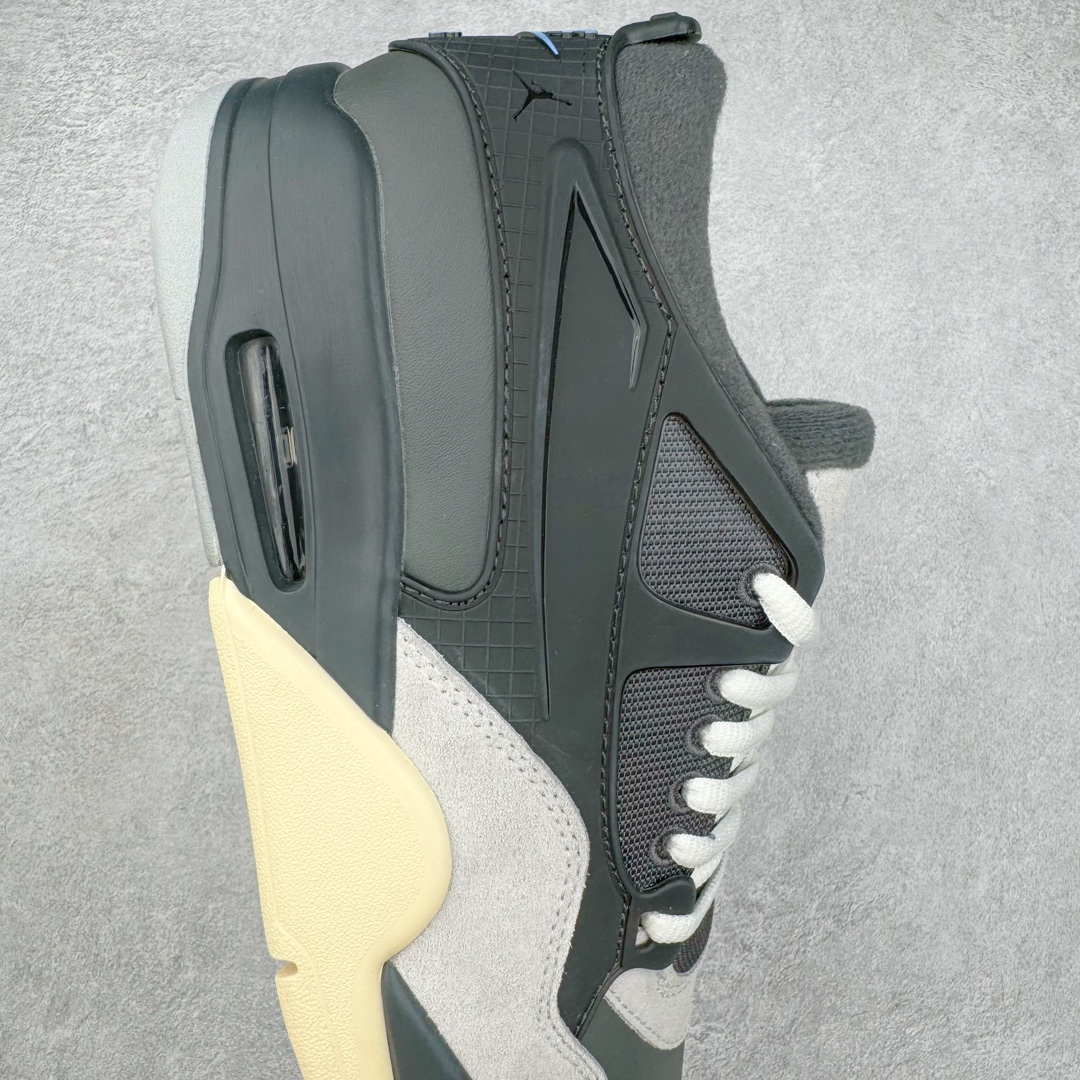 图片[6]-＃KZ纯原 Air Jordan AJ4 RM 重制版低帮复古篮球鞋 黑灰 FQ7938-002 亲自操刀耗时半年巨作 全套原纸板楦头开发 确保原汁原味 完美呈现版型 一比一鞋头弧度高度鞋身弧度 原厂TPU 正确内里网布 菱角分明不变形无多余毛边 柔软性质感一致于原鞋 原厂织唛标 原厂飞人电绣工艺 尾指中部跳三针 独家绑鞋带手法 印刷中底布 四线拉帮 米色美纹纸贴合固定 进口港宝加持 后跟自然饱满 全鞋荧光划线卡点 追求极致完美 每一双都是工艺品 多重QC质检 超越公司货的品控标准 实实在在的免检产品 采用了低帮的设计 并保留了众多AJ4的经典元素 鞋身以皮革、麂皮材质拼接打造 AJ4经典的TPU材质延伸至后跟 增强鞋款稳定性 而鞋身侧面的网格设计则被取消 尾部的NIKE AIR标志也得到保留 并同时带有飞人logo 中底部分同样搭载了可视AIR气垫 鞋底采用米白色中底和外底呈现 为整个设计收尾 尺码：36 36.5 37.5 38 38.5 39 40 40.5 41 42 42.5 43 44 44.5 45 46 47.5-选品中心