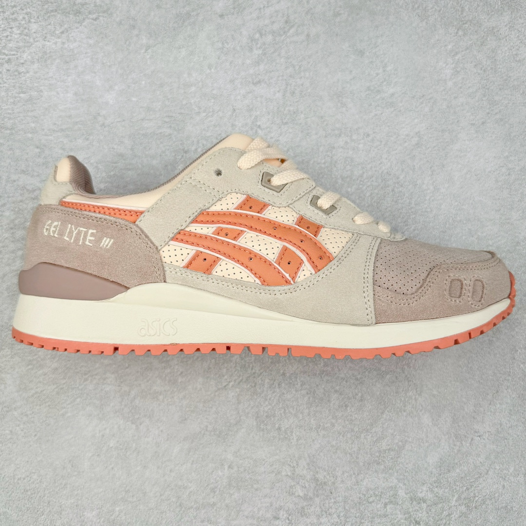 图片[3]-＃纯原福利 Asics Gel-Lyte III 亚瑟士3代系列低帮经典复古休闲运动跑步鞋 伴随着复古跑鞋的再度盛行，让不少运动品牌都将自家经典鞋款重新带回，ASICS 亚瑟士这两年受到众多球鞋爱好者追捧。近期，ASICS 亚瑟士以自己经典的 GEL-LYTE III OG 为蓝本推出了两双全新配色。第一双选择了灰色、藏蓝色和蒂芙尼蓝色拼接呈现，随之妆点一抹粉色，使整双鞋低调又不失细节。材质选择了大面积麂皮与网眼面料打造，保证了质感与透气性兼备。最后以略微泛黄的中底收尾，完善整体设计。另一双以深浅不同的卡其色打造鞋身，缀以淡紫色丰富鞋身细节，想必第一双会更加适合女生上脚。用料与上一双完全相同，提供了优秀的质感。尺码：36 37 37.5 38 39 39.5 40 40.5 41.5 42 42.5 43.5 44 45-选品中心