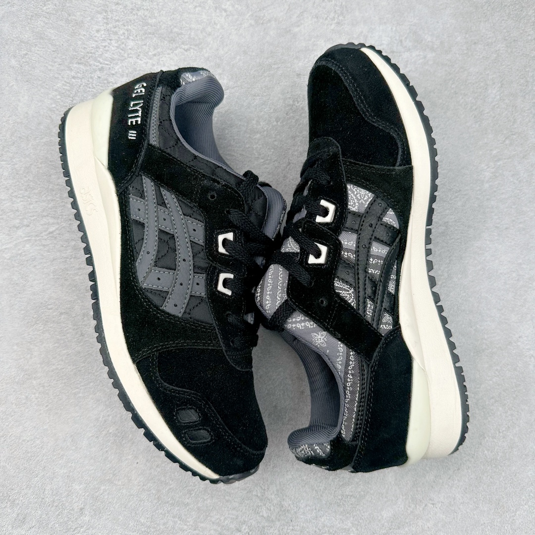 图片[3]-＃纯原福利 Asics Gel-Lyte III 亚瑟士3代系列低帮经典复古休闲运动跑步鞋 伴随着复古跑鞋的再度盛行，让不少运动品牌都将自家经典鞋款重新带回，ASICS 亚瑟士这两年受到众多球鞋爱好者追捧。近期，ASICS 亚瑟士以自己经典的 GEL-LYTE III OG 为蓝本推出了两双全新配色。第一双选择了灰色、藏蓝色和蒂芙尼蓝色拼接呈现，随之妆点一抹粉色，使整双鞋低调又不失细节。材质选择了大面积麂皮与网眼面料打造，保证了质感与透气性兼备。最后以略微泛黄的中底收尾，完善整体设计。另一双以深浅不同的卡其色打造鞋身，缀以淡紫色丰富鞋身细节，想必第一双会更加适合女生上脚。用料与上一双完全相同，提供了优秀的质感。尺码：36 37 37.5 38 39 39.5 40 40.5 41.5 42 42.5 43.5 44 45-选品中心