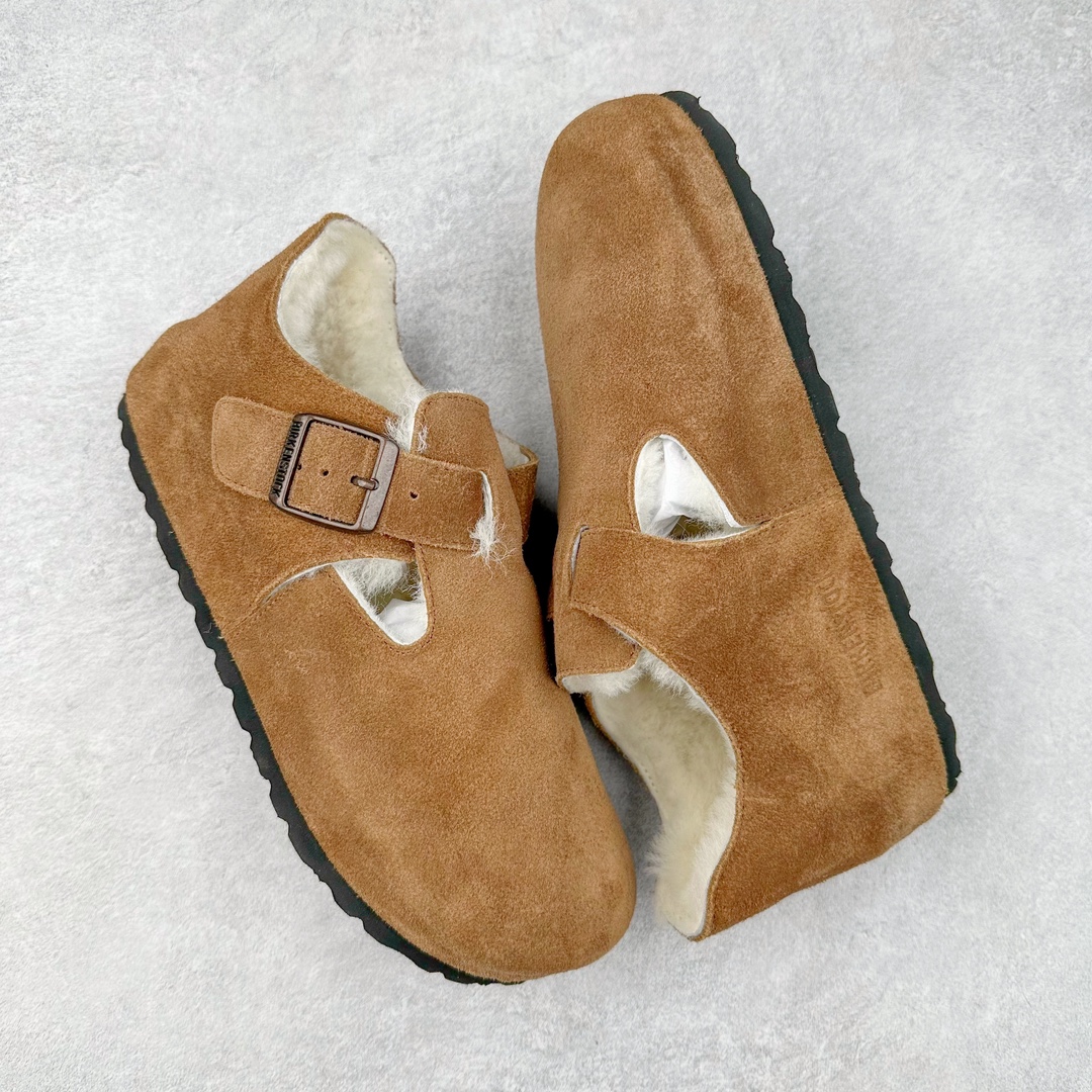 图片[3]-Birkenstock London 系列勃肯皮革绒面双扣时尚休闲平底鞋加毛 牛皮绒面革质地柔软 搭配可调节鞋扣提升穿着舒适度 人体工学设计分散脚部压力 保护脚踝 软木乳胶鞋床具有一定的收缩性 长时间穿着后能贴合脚型 EVA鞋底回弹性和抗张性力高 具有良好的防震、缓冲性 四季皆宜 柔软的鞋床采用额外的泡沫缓冲层 提供额外的舒适感和全天支撑 全网独家首发 源于德国的严谨工艺 牛巴戎面 中层松木 EVA 三层组合大底 优质牛皮面料五金扣 出口订单 尺码：35-45-选品中心