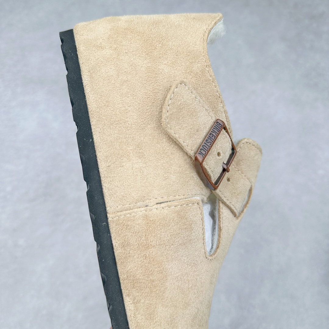 图片[6]-Birkenstock London 系列勃肯皮革绒面双扣时尚休闲平底鞋加毛 牛皮绒面革质地柔软 搭配可调节鞋扣提升穿着舒适度 人体工学设计分散脚部压力 保护脚踝 软木乳胶鞋床具有一定的收缩性 长时间穿着后能贴合脚型 EVA鞋底回弹性和抗张性力高 具有良好的防震、缓冲性 四季皆宜 柔软的鞋床采用额外的泡沫缓冲层 提供额外的舒适感和全天支撑 全网独家首发 源于德国的严谨工艺 牛巴戎面 中层松木 EVA 三层组合大底 优质牛皮面料五金扣 出口订单 尺码：35-45-选品中心