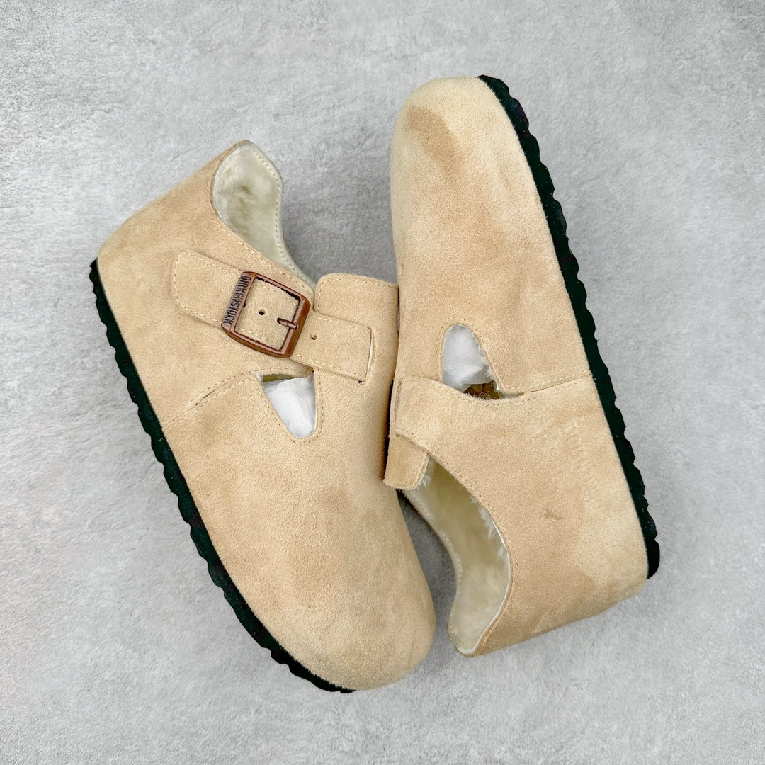 图片[3]-Birkenstock London 系列勃肯皮革绒面双扣时尚休闲平底鞋加毛 牛皮绒面革质地柔软 搭配可调节鞋扣提升穿着舒适度 人体工学设计分散脚部压力 保护脚踝 软木乳胶鞋床具有一定的收缩性 长时间穿着后能贴合脚型 EVA鞋底回弹性和抗张性力高 具有良好的防震、缓冲性 四季皆宜 柔软的鞋床采用额外的泡沫缓冲层 提供额外的舒适感和全天支撑 全网独家首发 源于德国的严谨工艺 牛巴戎面 中层松木 EVA 三层组合大底 优质牛皮面料五金扣 出口订单 尺码：35-45-选品中心