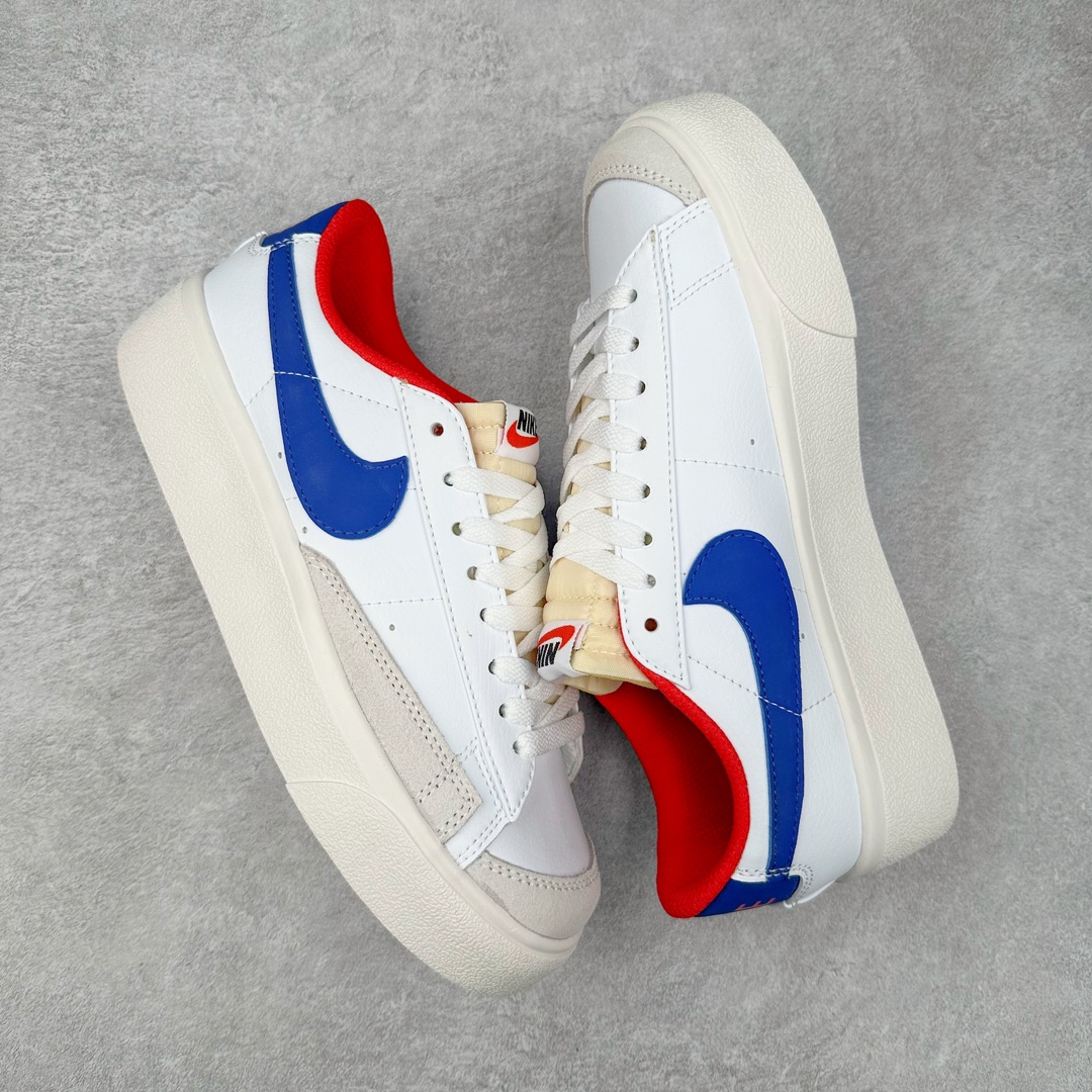 图片[3]-NK Blazer Low \’1977 VNTG SS经典开拓者低帮百搭休闲厚底运动板鞋 采用环保材料的大底 独特的鞋面连者鞋底印刷 演绎出了这个配色的独特风格 眼前的新设计选用皮质 配出当下流行的阴阳元素 呈现属于现代潮流的美感 尺码：36 36.5 37.5 38 38.5 39 40 40.5 41 42 42.5 43 44 44.5 45-选品中心